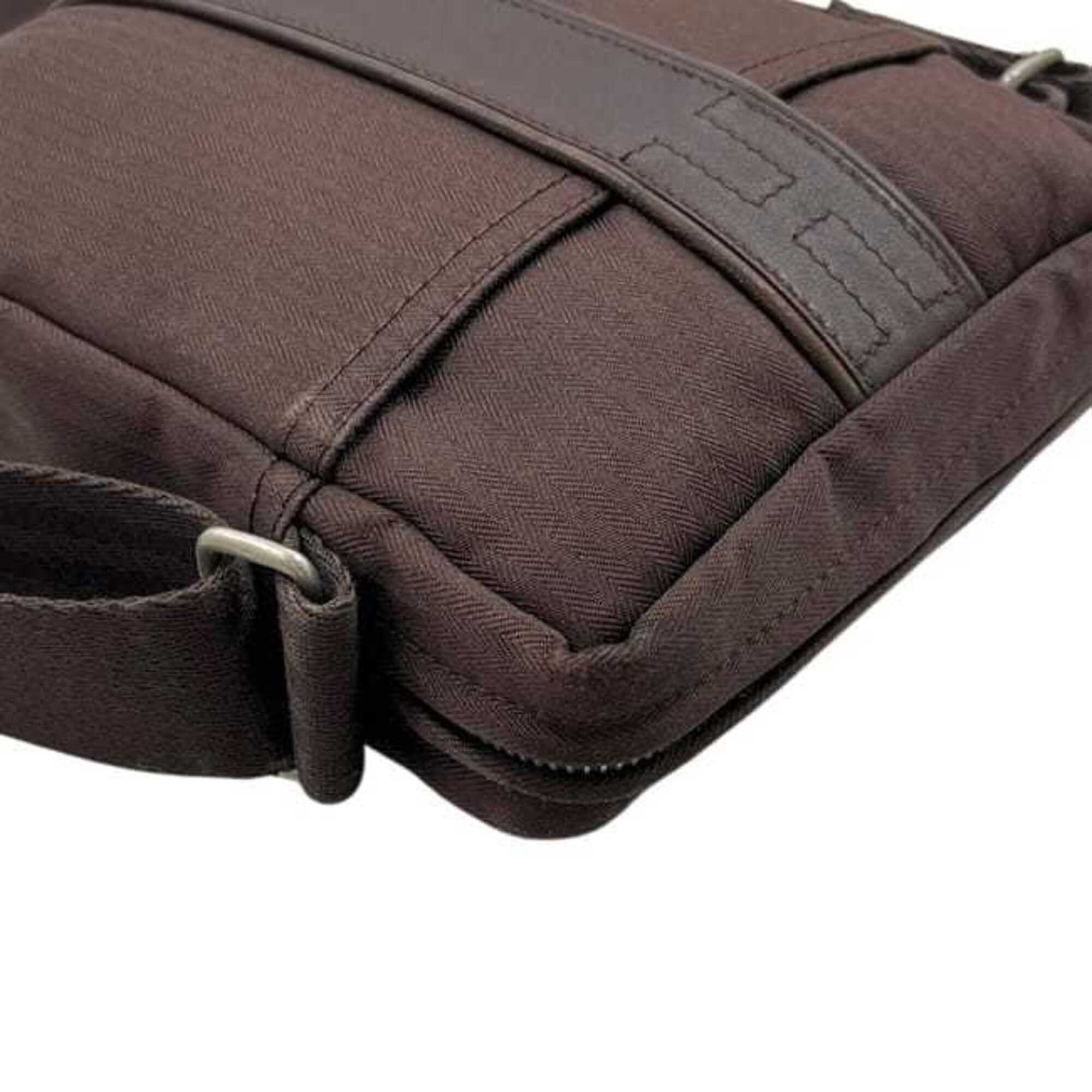 Hermes Brown Canvas Leather Shoulder Bag (Pre-Owned)