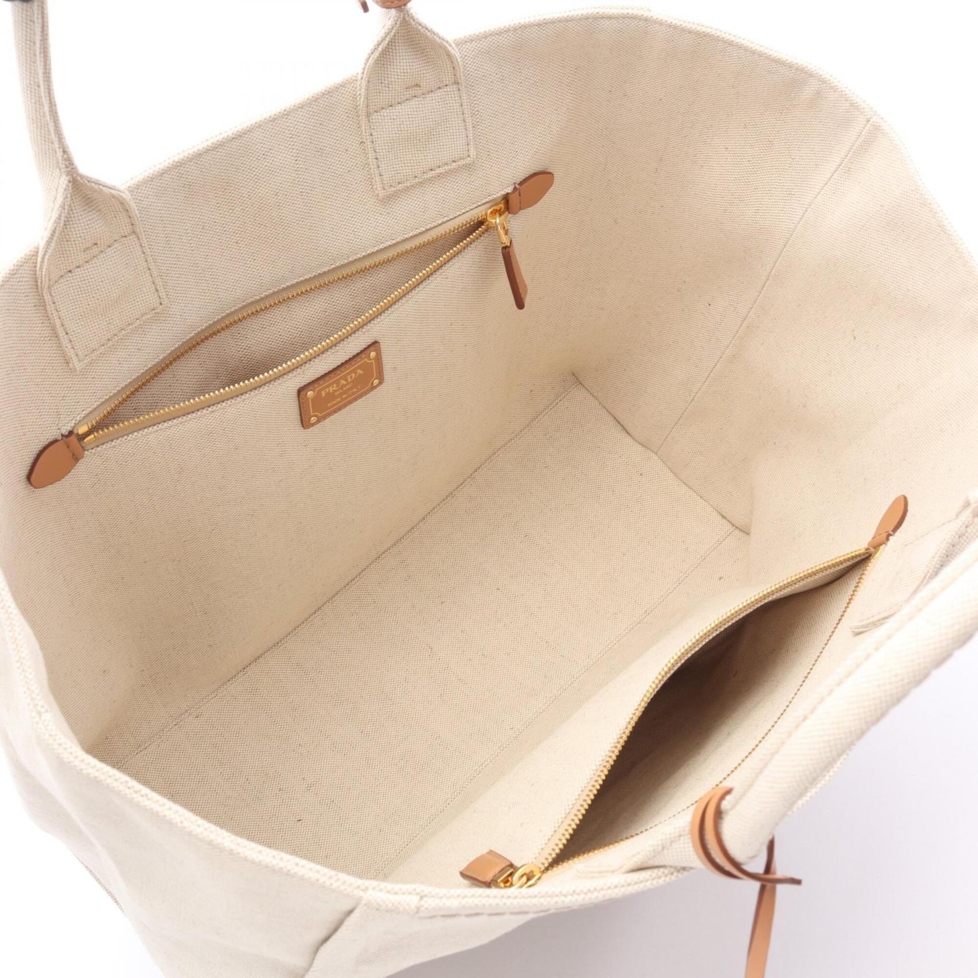 Prada Brown Ivory Canvas Handbag Tote Bag (Pre-Owned)