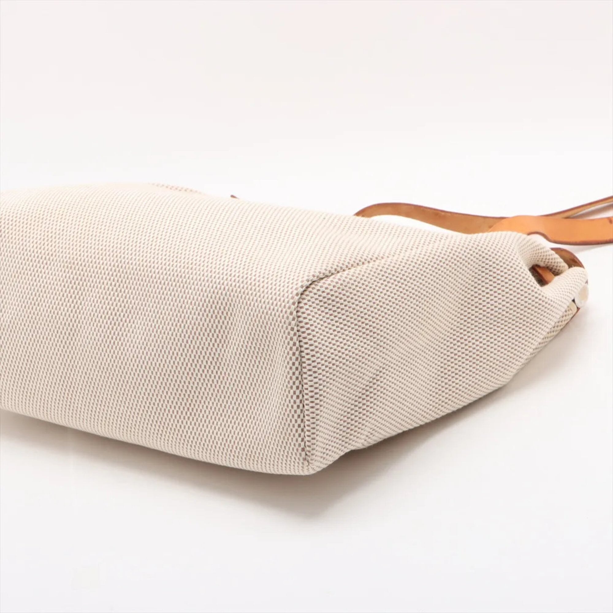 Hermes Beige Canvas Leather Shoulder Bag Tote Bag (Pre-Owned)