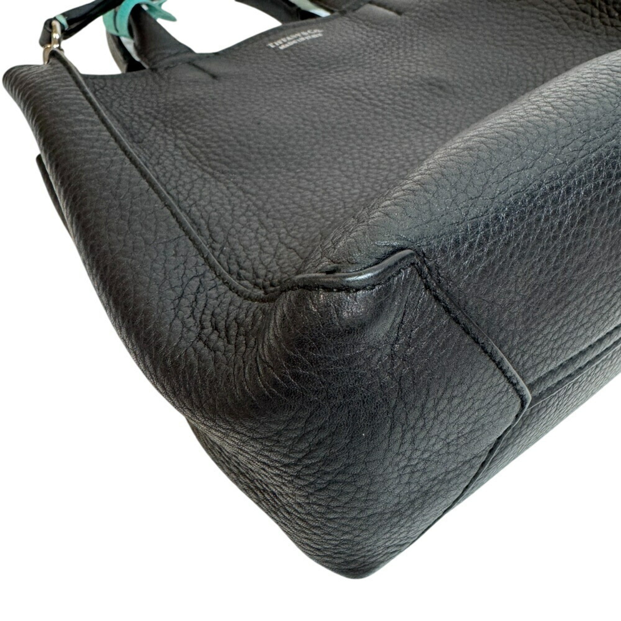 Tiffany Black Tiffany Blue Leather Handbag Shoulder Bag (Pre-Owned)