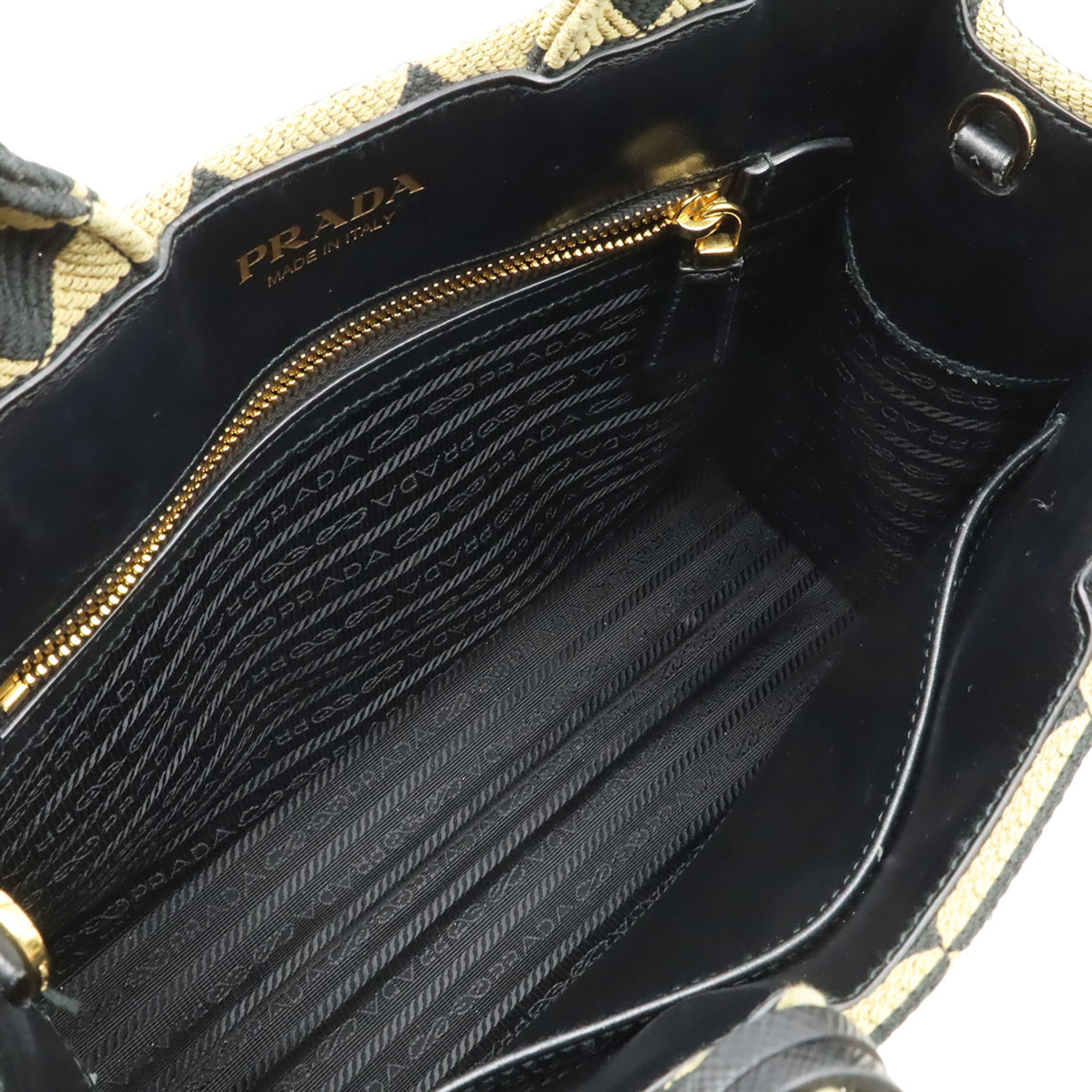 Prada Beige Black Nero Jacquard Leather Handbag Tote Bag (Pre-Owned)