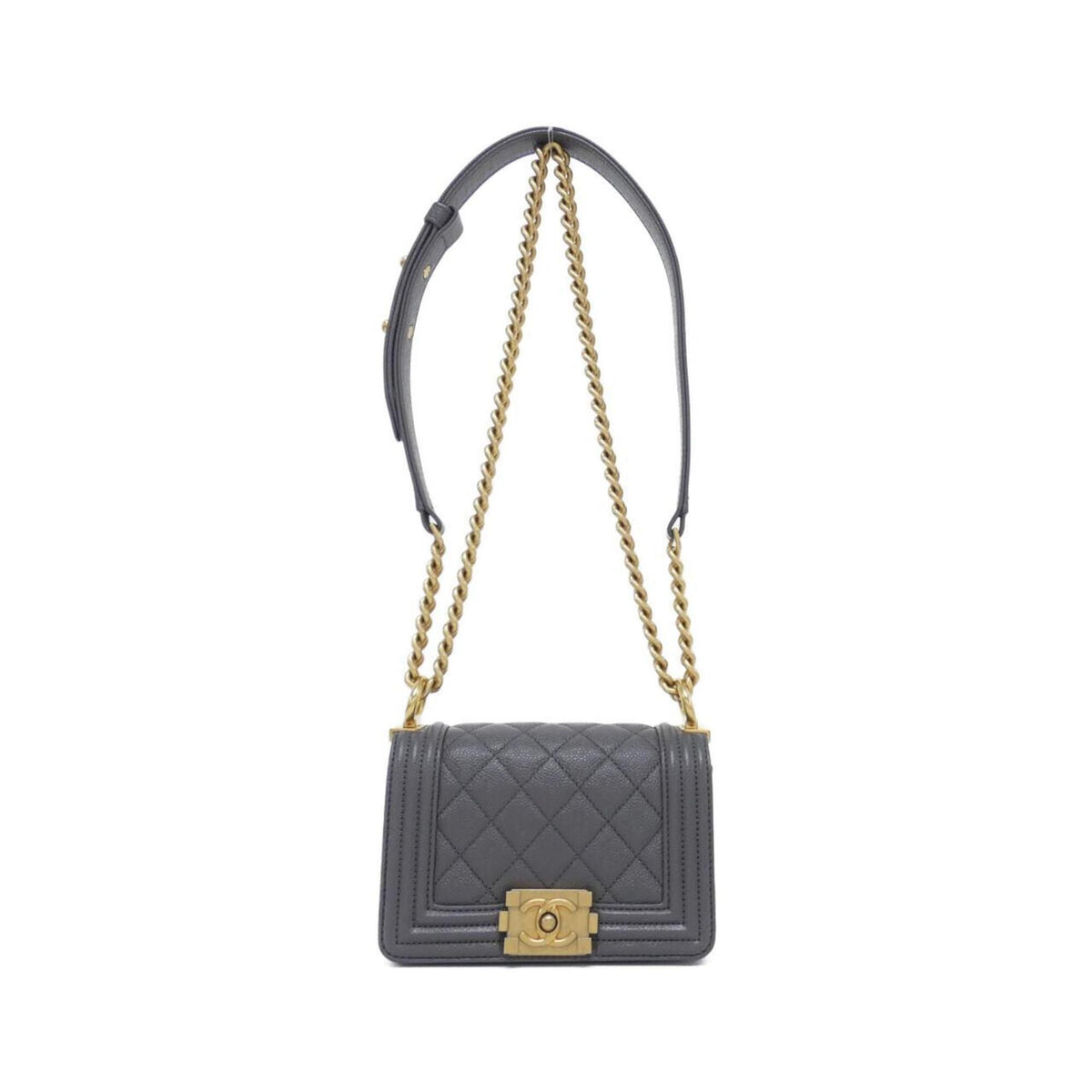 Chanel Gray Grained Calfskin Shoulder Bag (Pre-Owned)