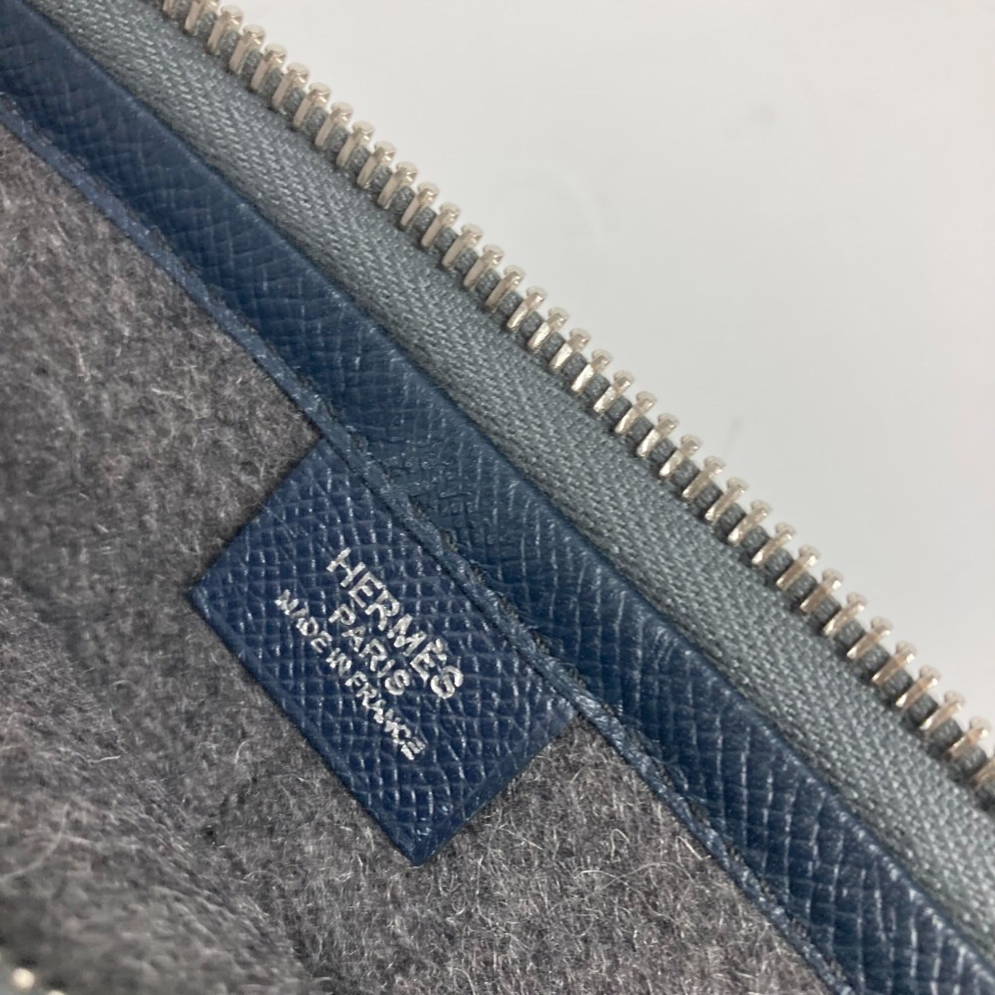 Hermes Bicolor Gray Navy Felt Leather Clutch Bag Pouch (Pre-Owned)