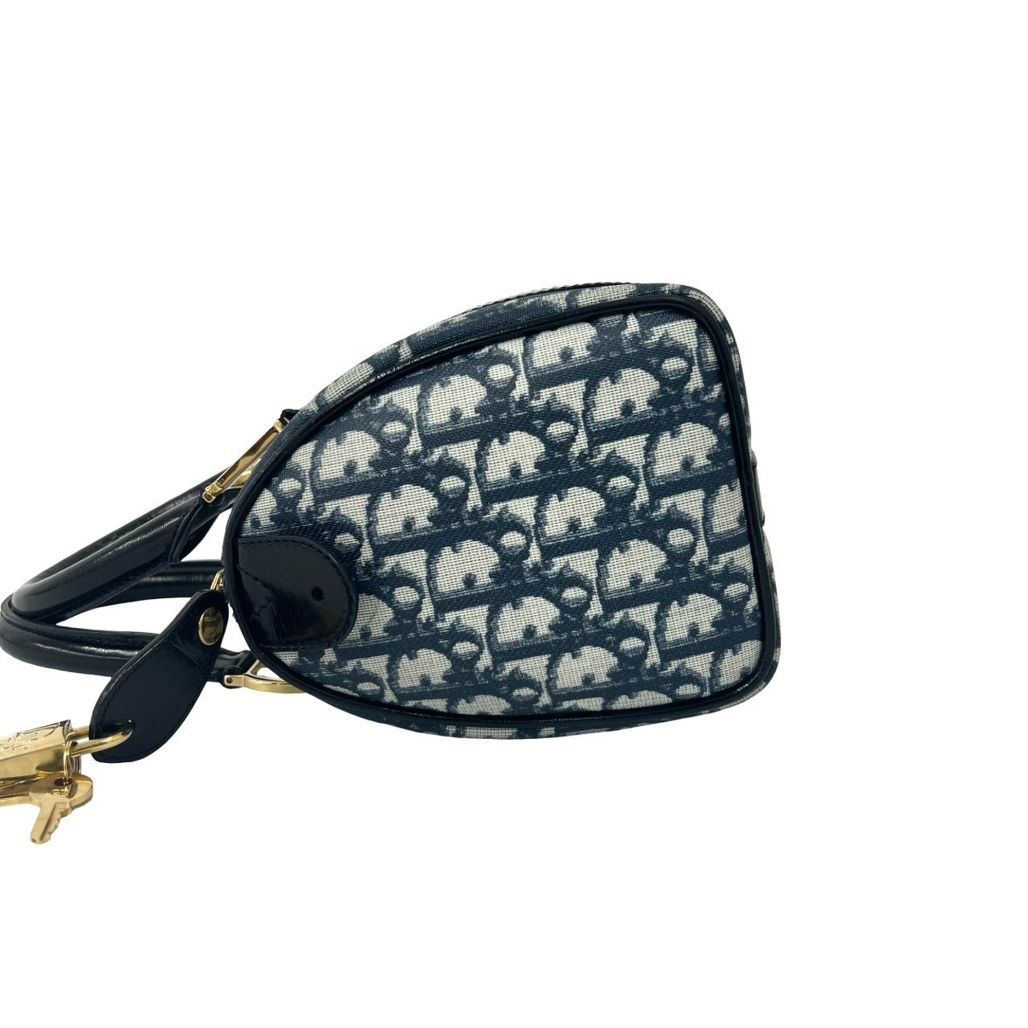 Christian Dior Black Navy Leather Pvc Boston Bag Handbag (Pre-Owned)