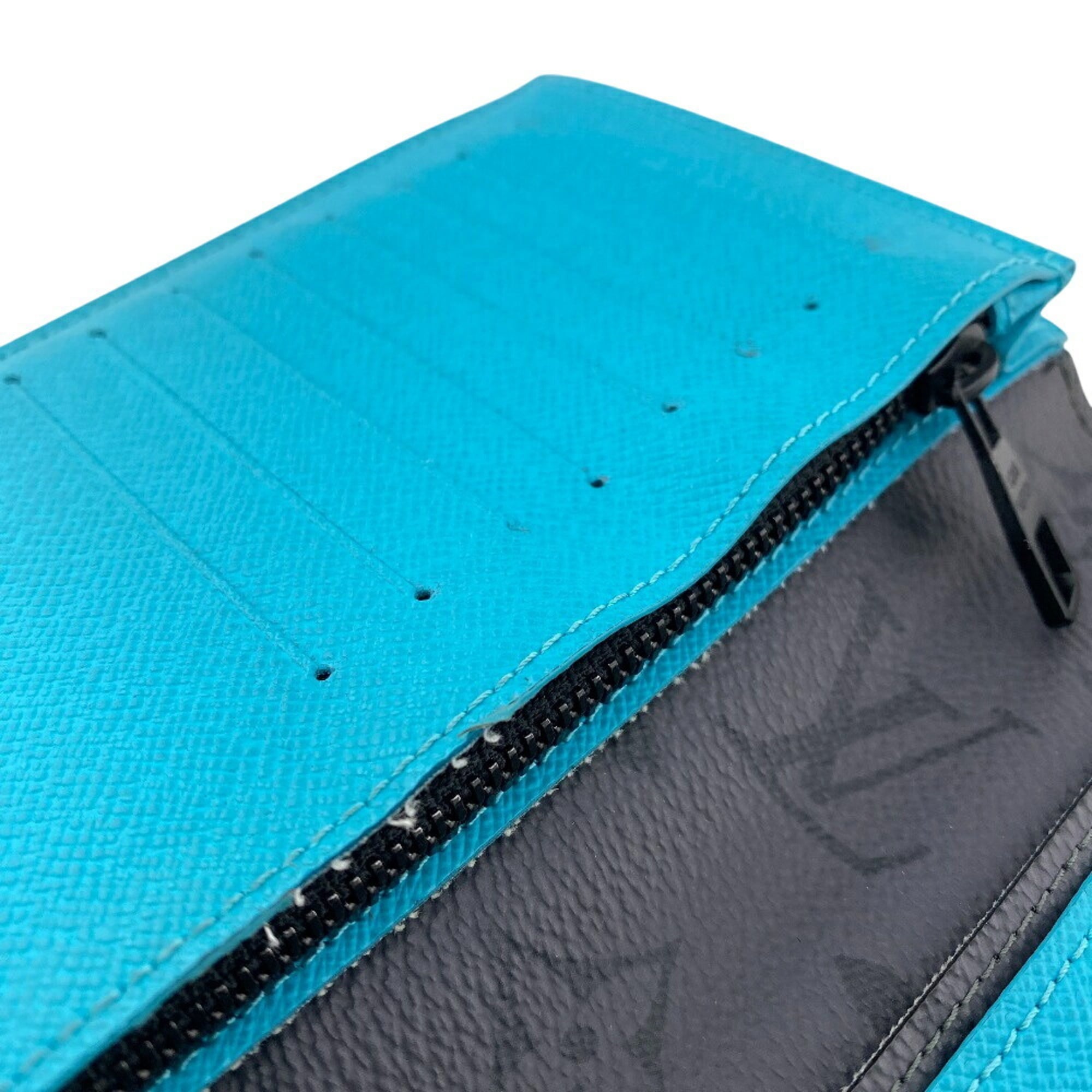 Louis Vuitton Monogram Eclipse Black Turquoise Leather Long Wallet (Bi-Fold) (Pre-Owned)