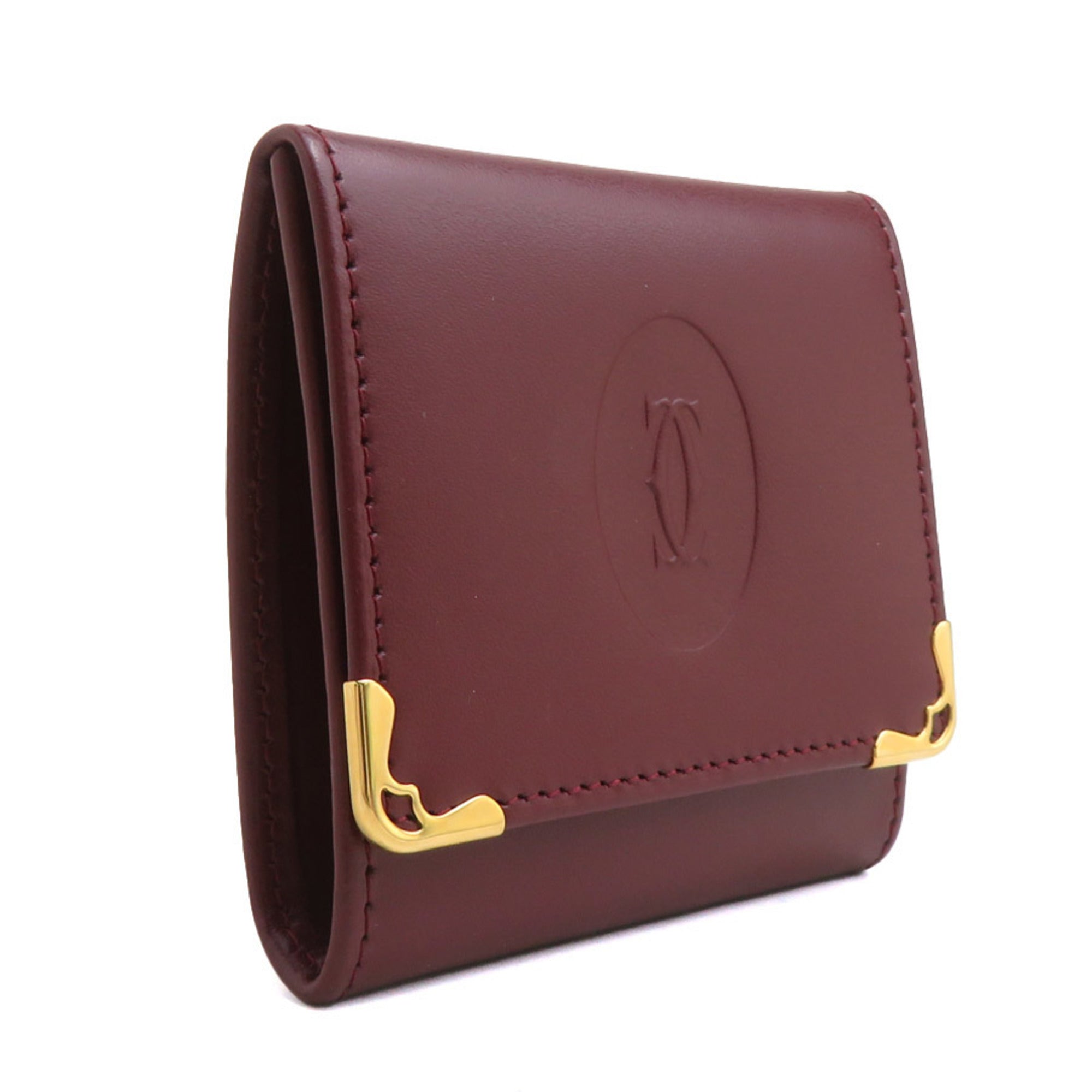 Cartier Bordeaux Leather Coin Purse/Coin Case (Pre-Owned)