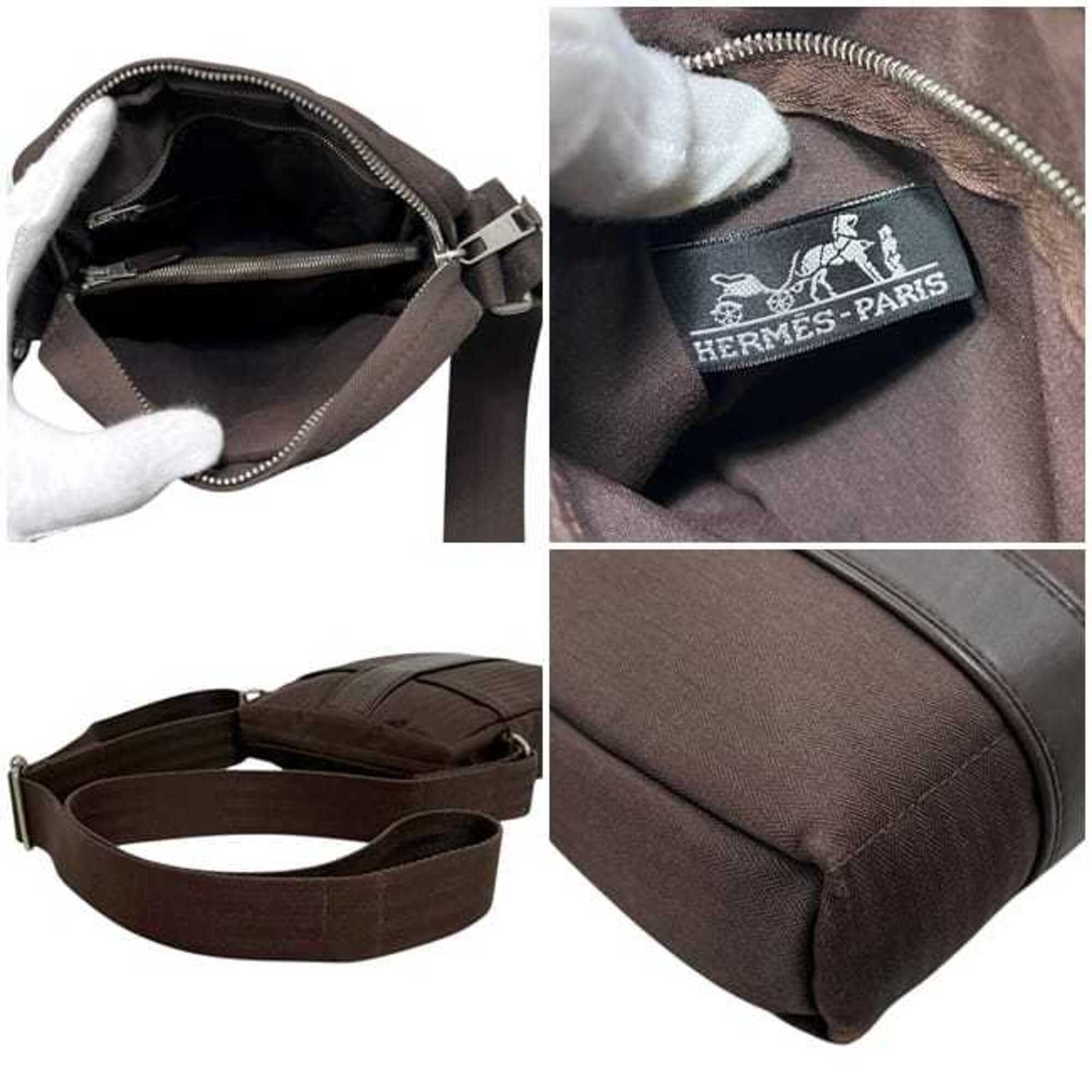 Hermes Brown Canvas Leather Shoulder Bag (Pre-Owned)