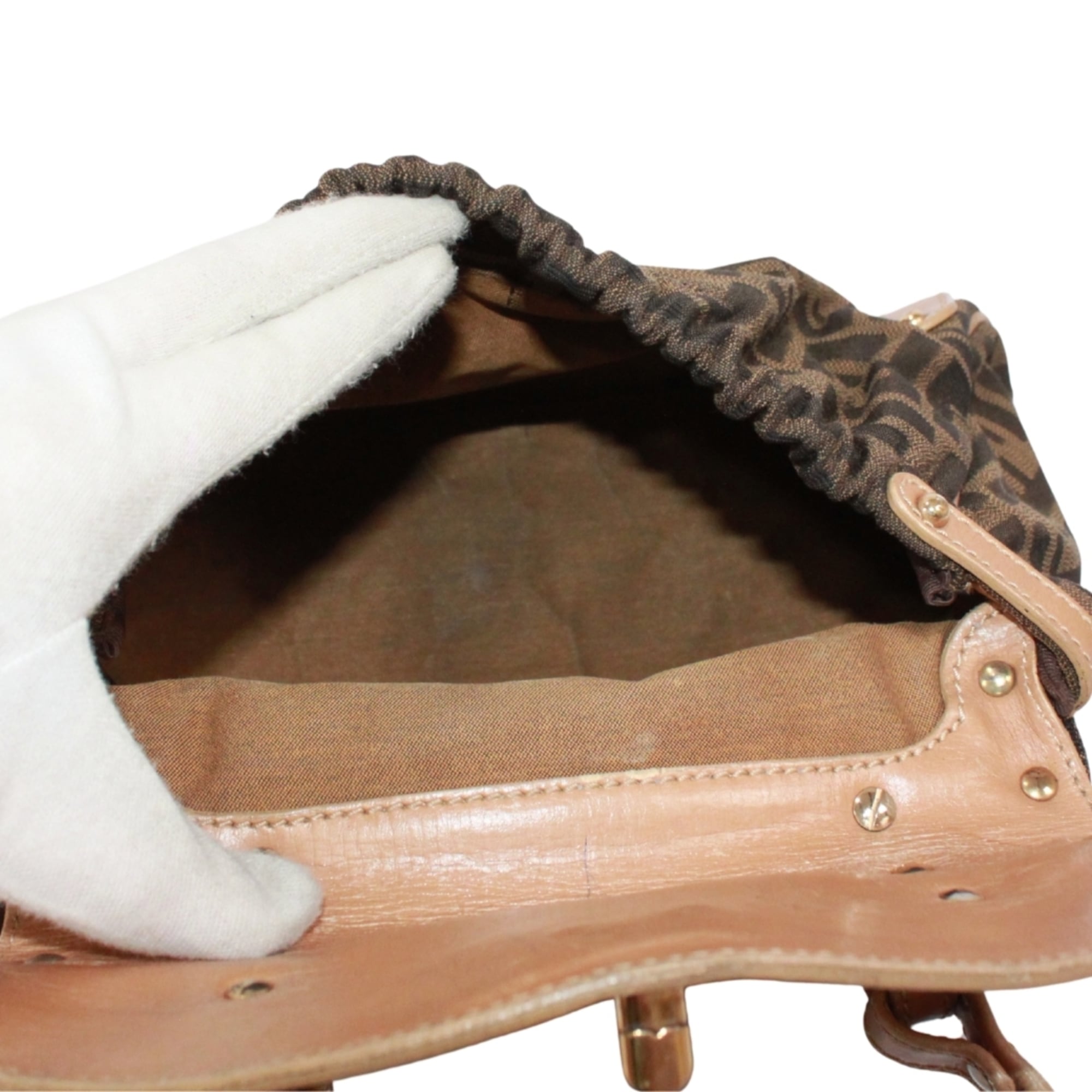 Fendi Beige Brown Canvas Leather Handbag (Pre-Owned)