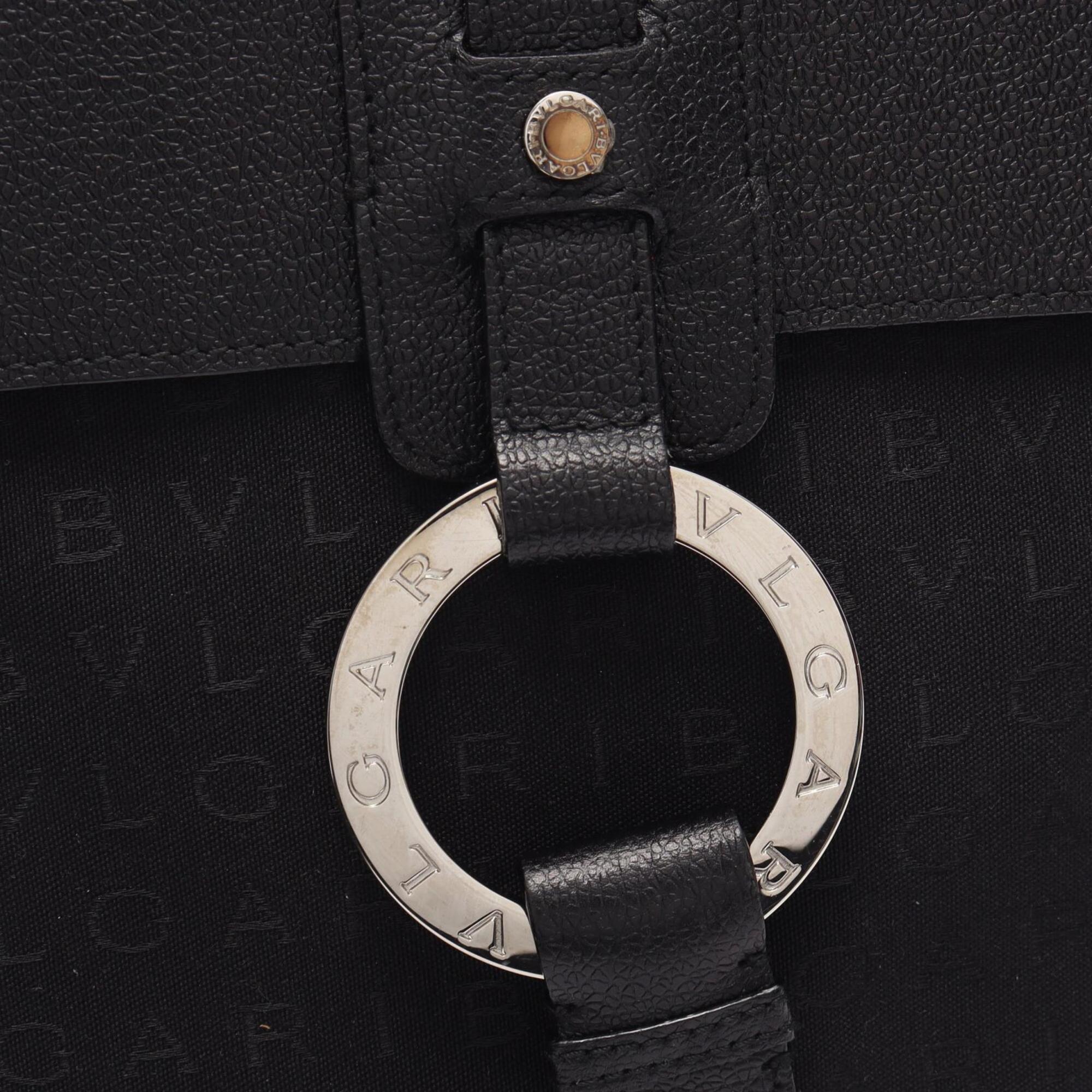 Bvlgari Black Canvas Leather Handbag Tote Bag (Pre-Owned)