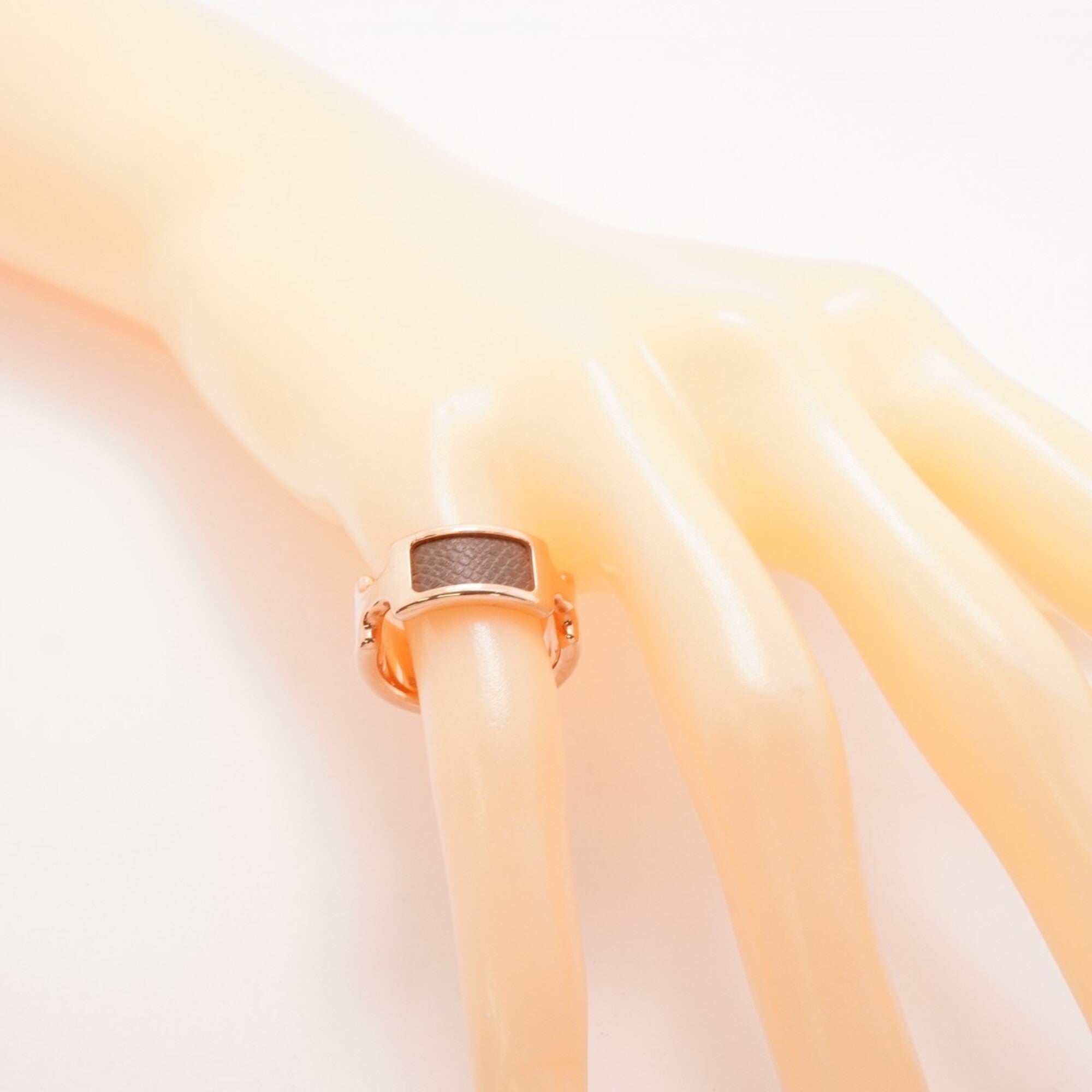 Hermes Pink Gold Brown Gold Plating Leather Band Ring (Pre-Owned)