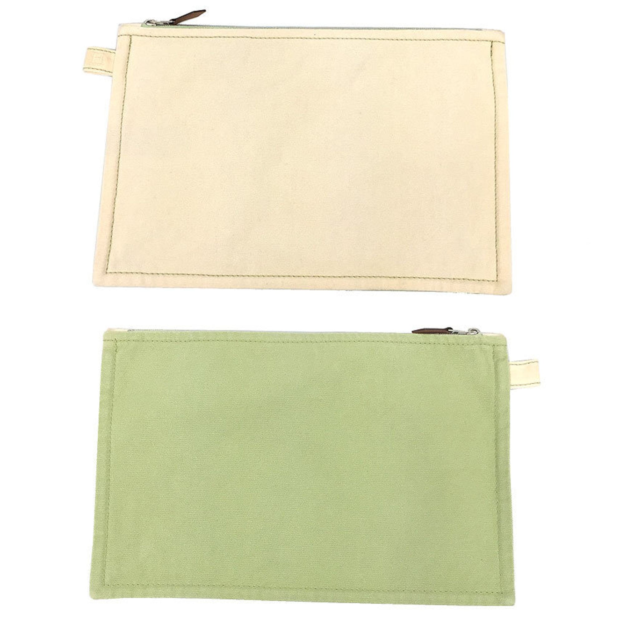 Hermes Cream Lime Green Cotton Canvas Clutch Bag Pouch (Pre-Owned)