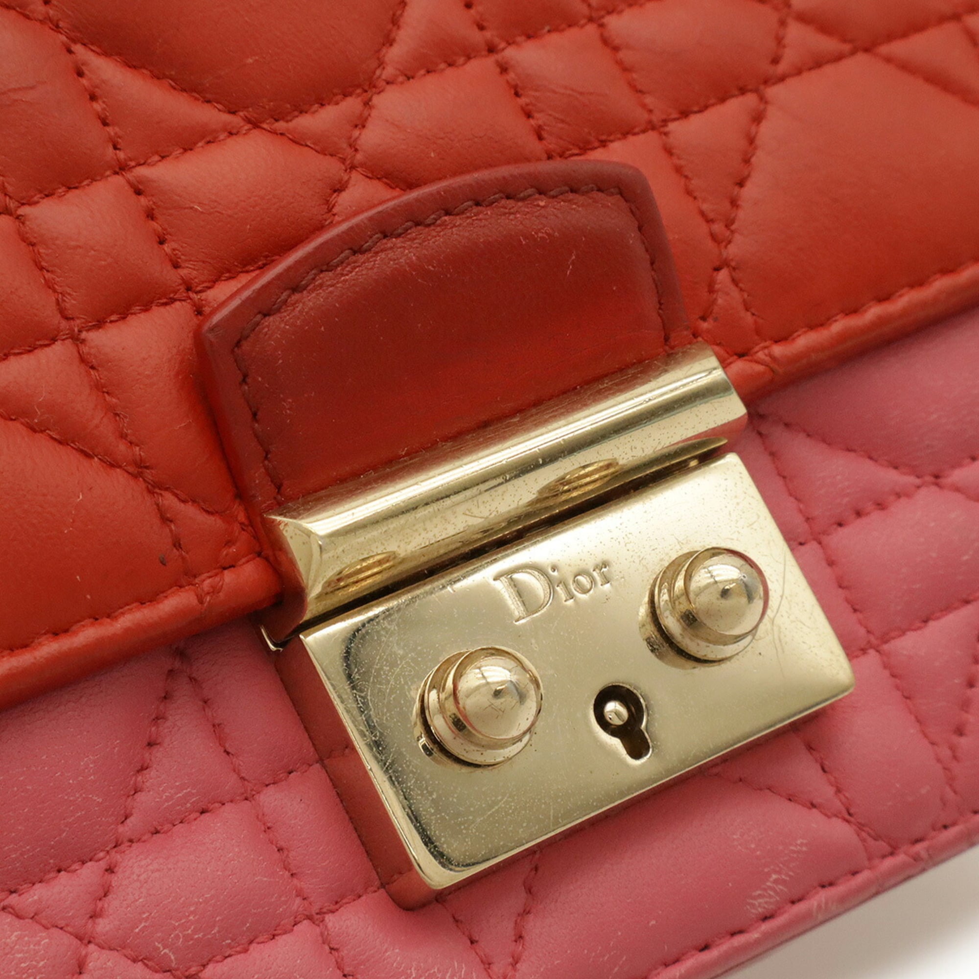 Christian Dior Pink Red Color Leather Pochette Shoulder Bag (Pre-Owned)