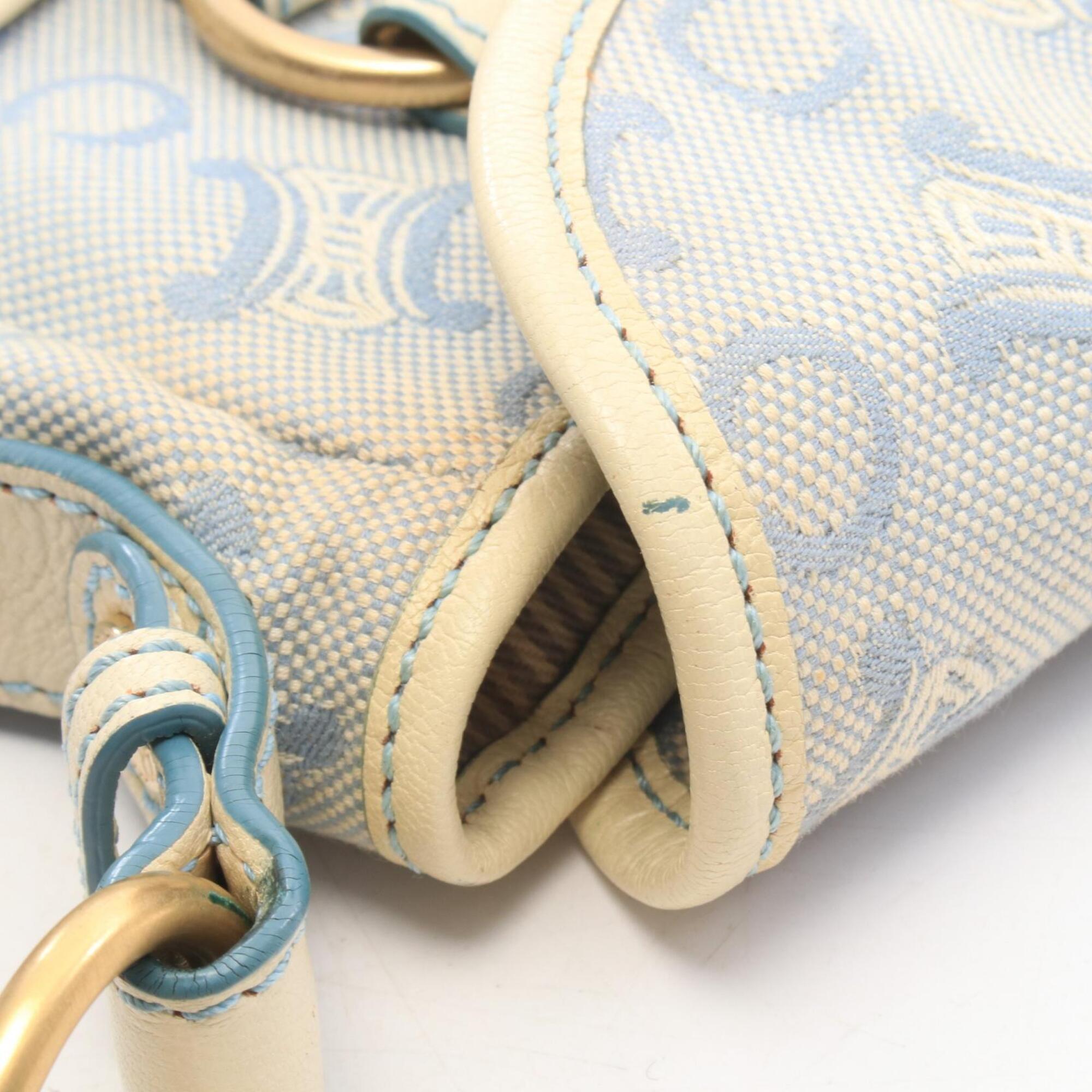 Celine Blue White Canvas Leather Handbag Shoulder Bag (Pre-Owned)