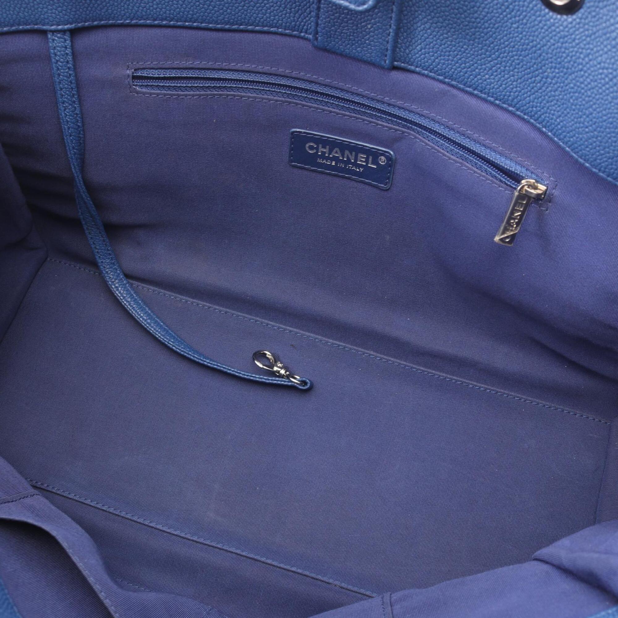 Chanel Blue Grained Calfskin Handbag Tote Bag (Pre-Owned)
