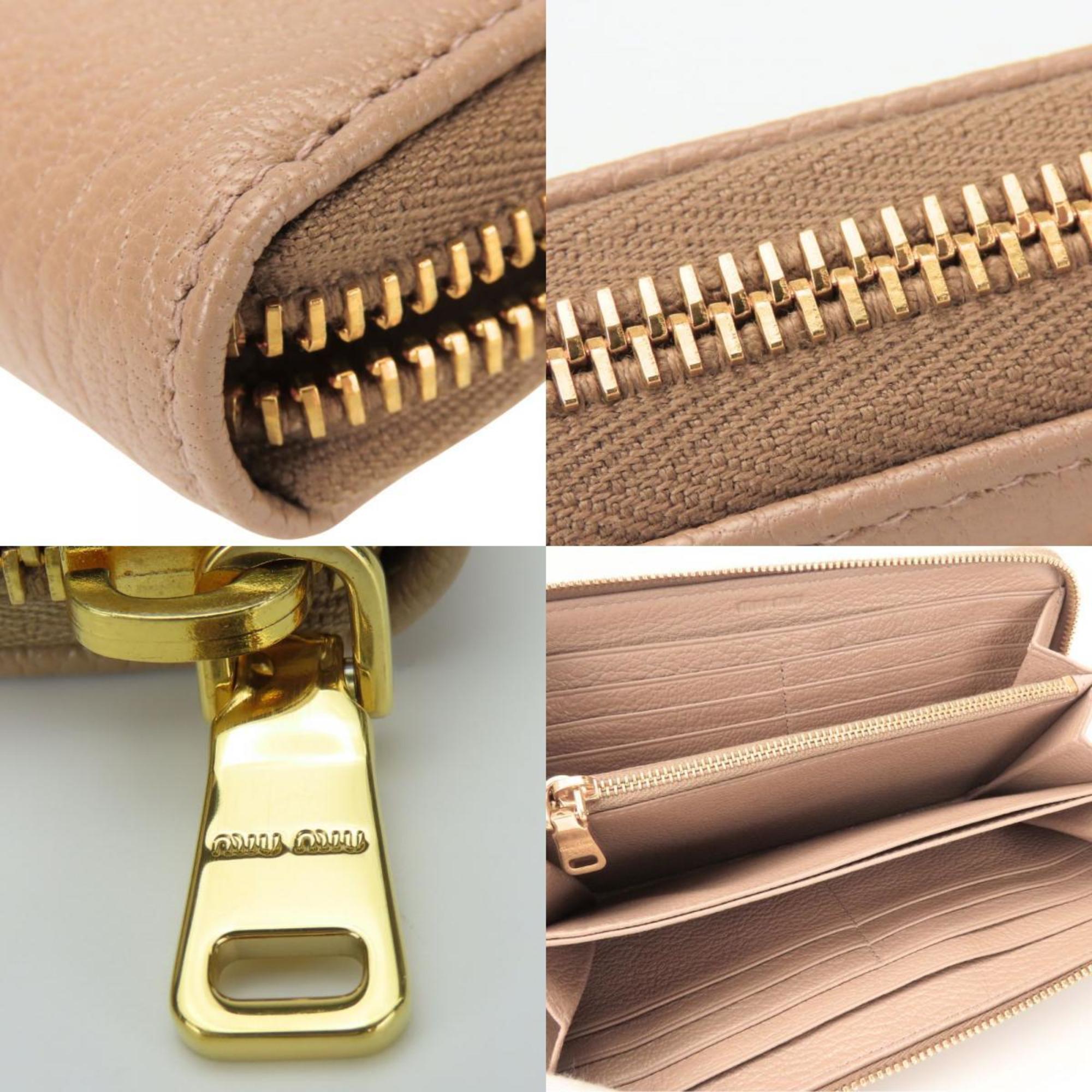 Miu Miu Pink Beige Leather Long Wallet (Bi-Fold) (Pre-Owned)