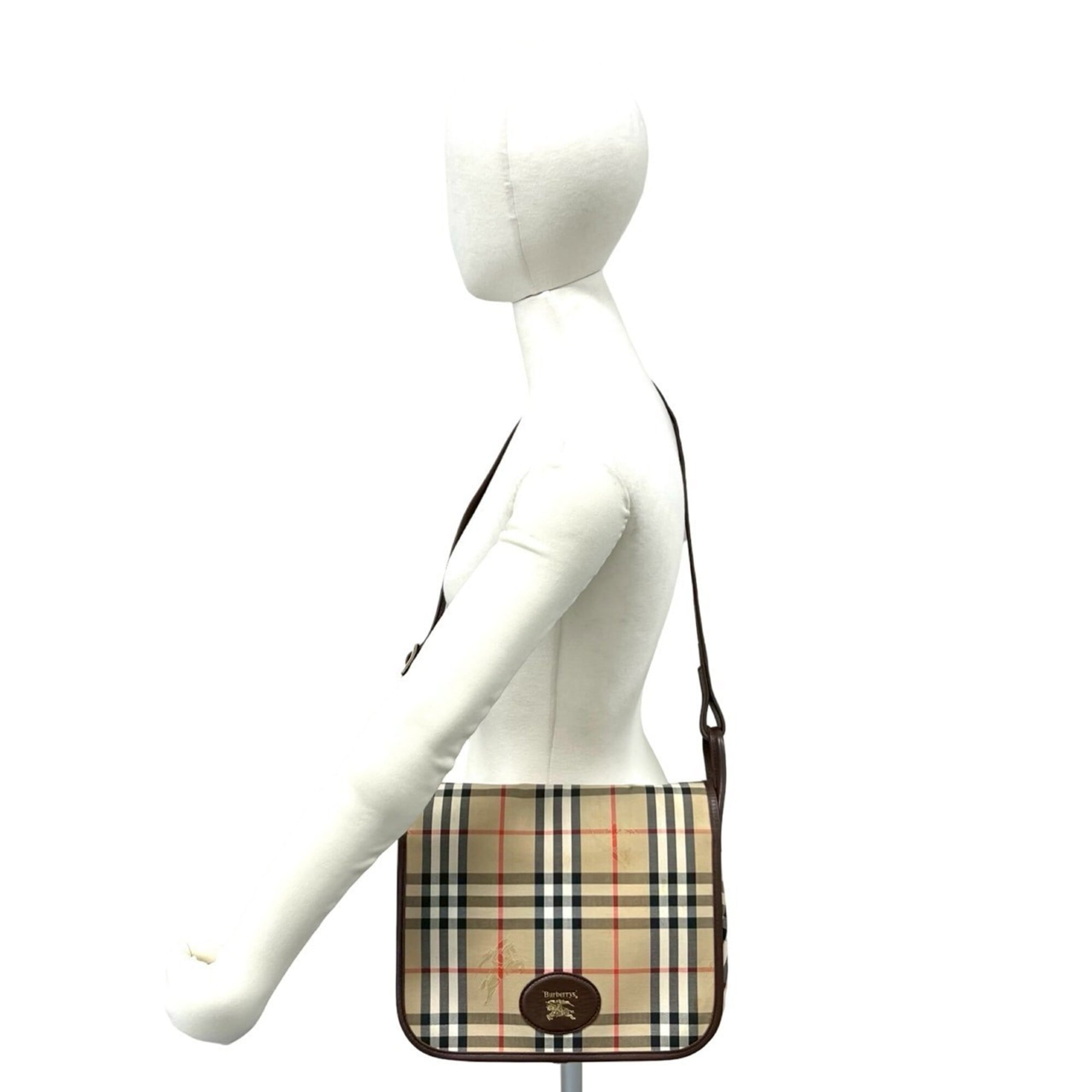 Burberry Beige Brown Canvas Leather Shoulder Bag (Pre-Owned)