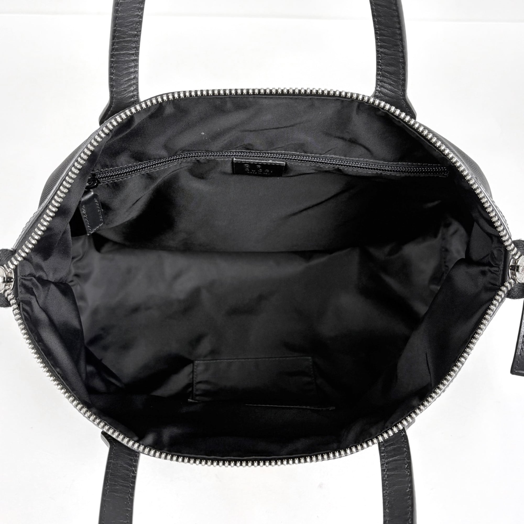 Gucci Sherry Line Black Canvas Leather Tote Bag (Pre-Owned)