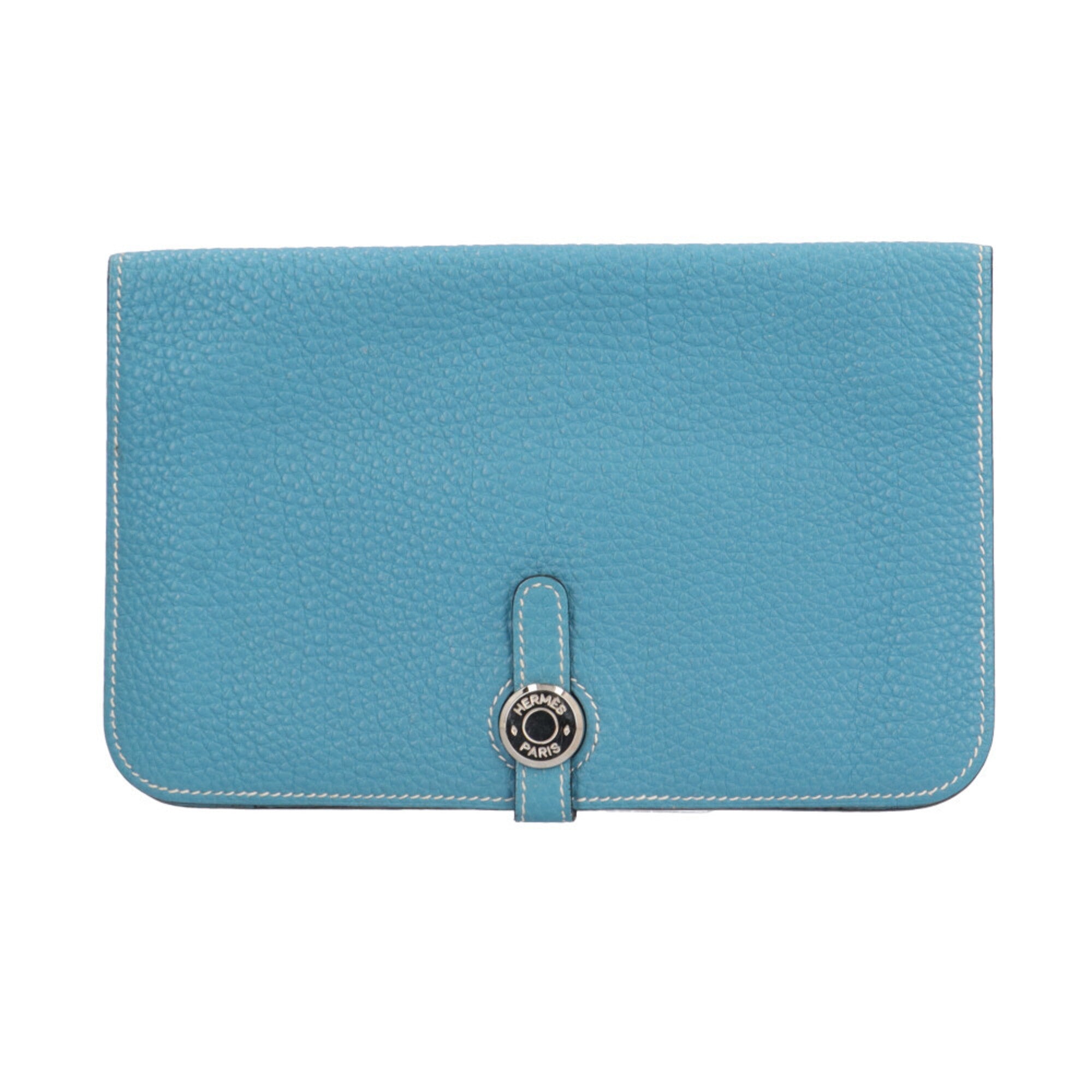 Hermes Blue Blue Jean Taurillon Clemence Leather Long Wallet (Bi-Fold) (Pre-Owned)