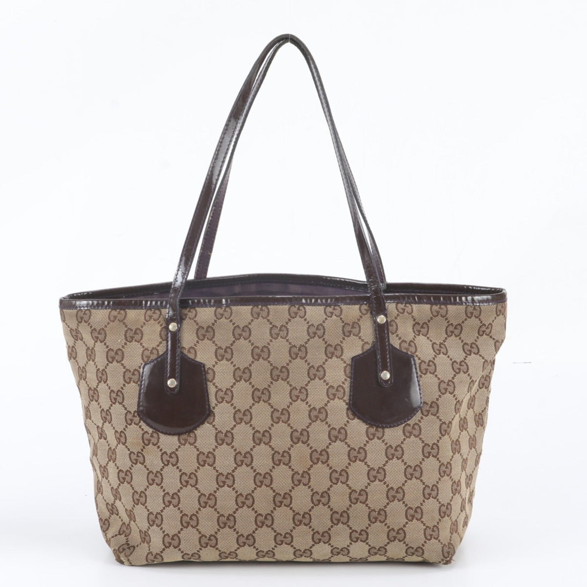 Gucci Brown Leather Canvas Handbag Shoulder Bag Tote Bag (Pre-Owned)