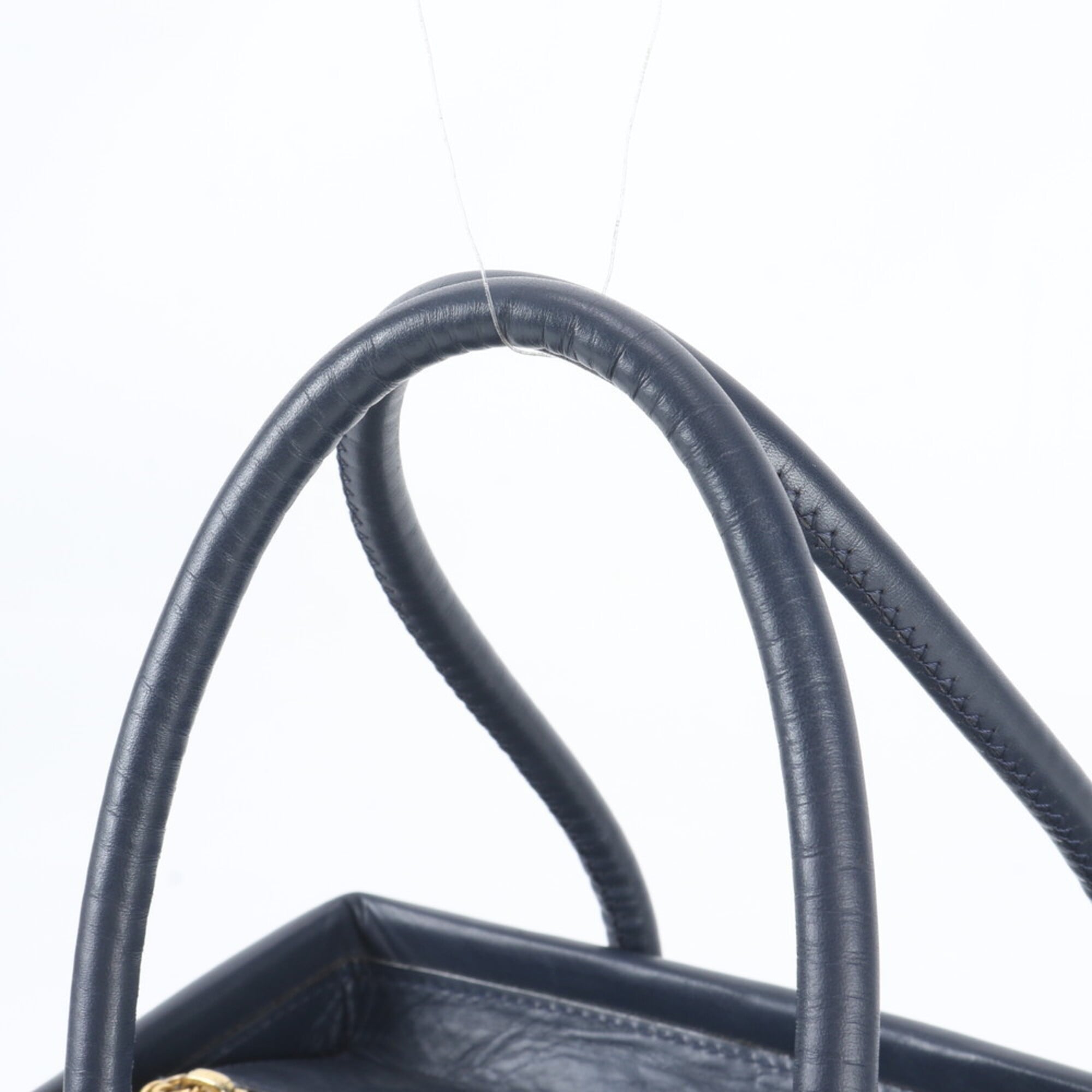 Celine Navy Leather Nylon Handbag Tote Bag (Pre-Owned)
