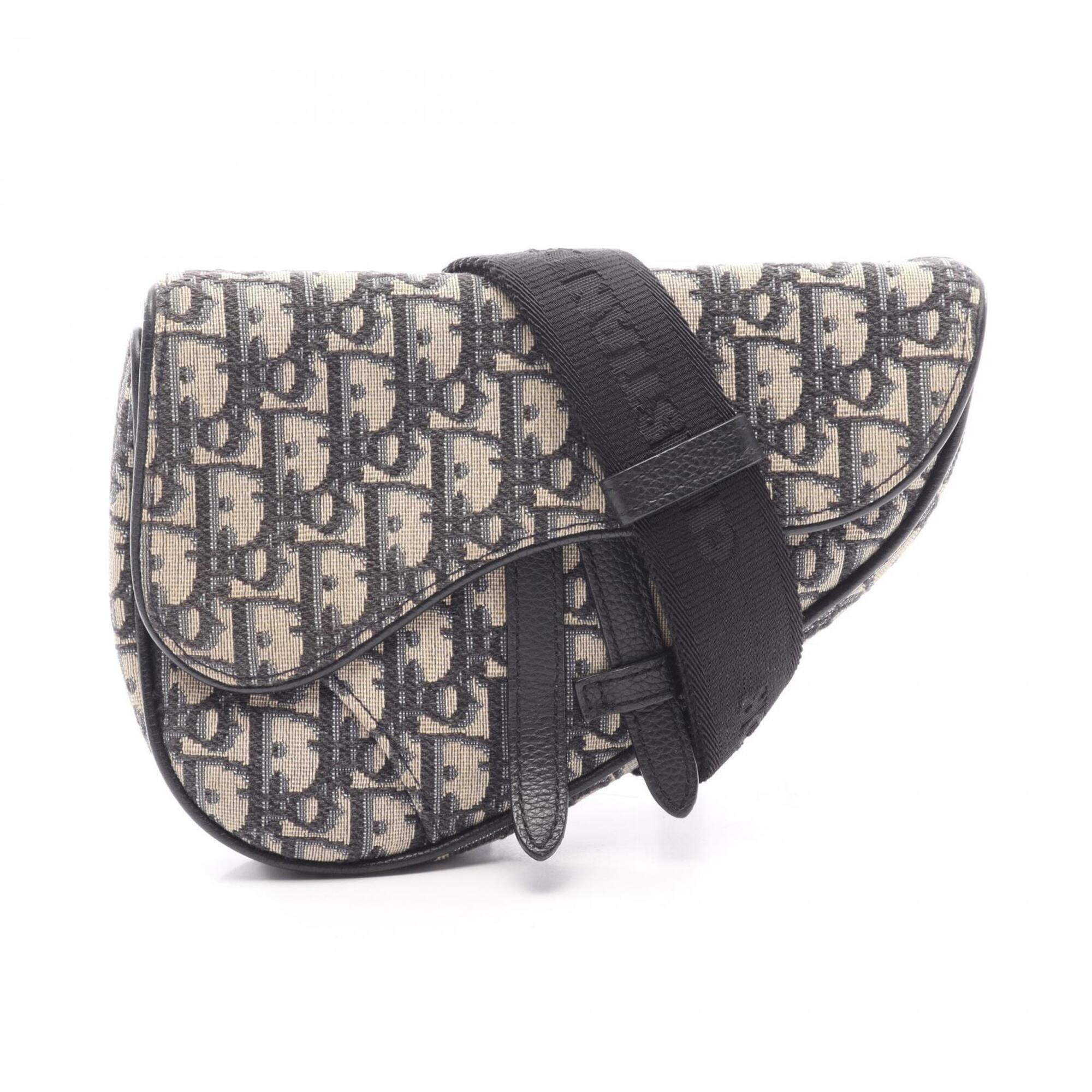 Christian Dior Black Ivory Navy Jacquard Leather Handbag Saddle Bag Shoulder Bag (Pre-Owned)
