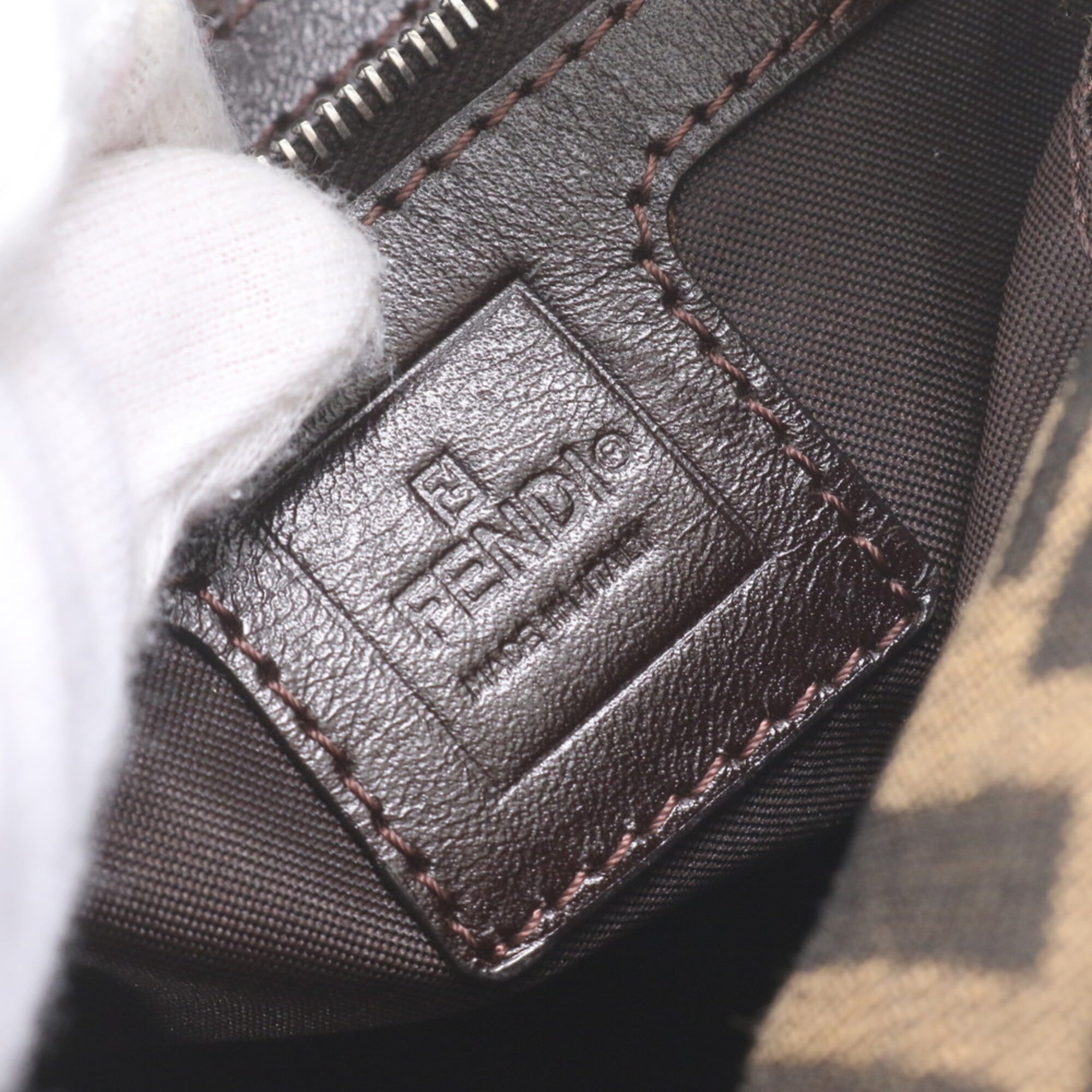 Fendi Brown Leather Canvas Handbag Shoulder Bag (Pre-Owned)