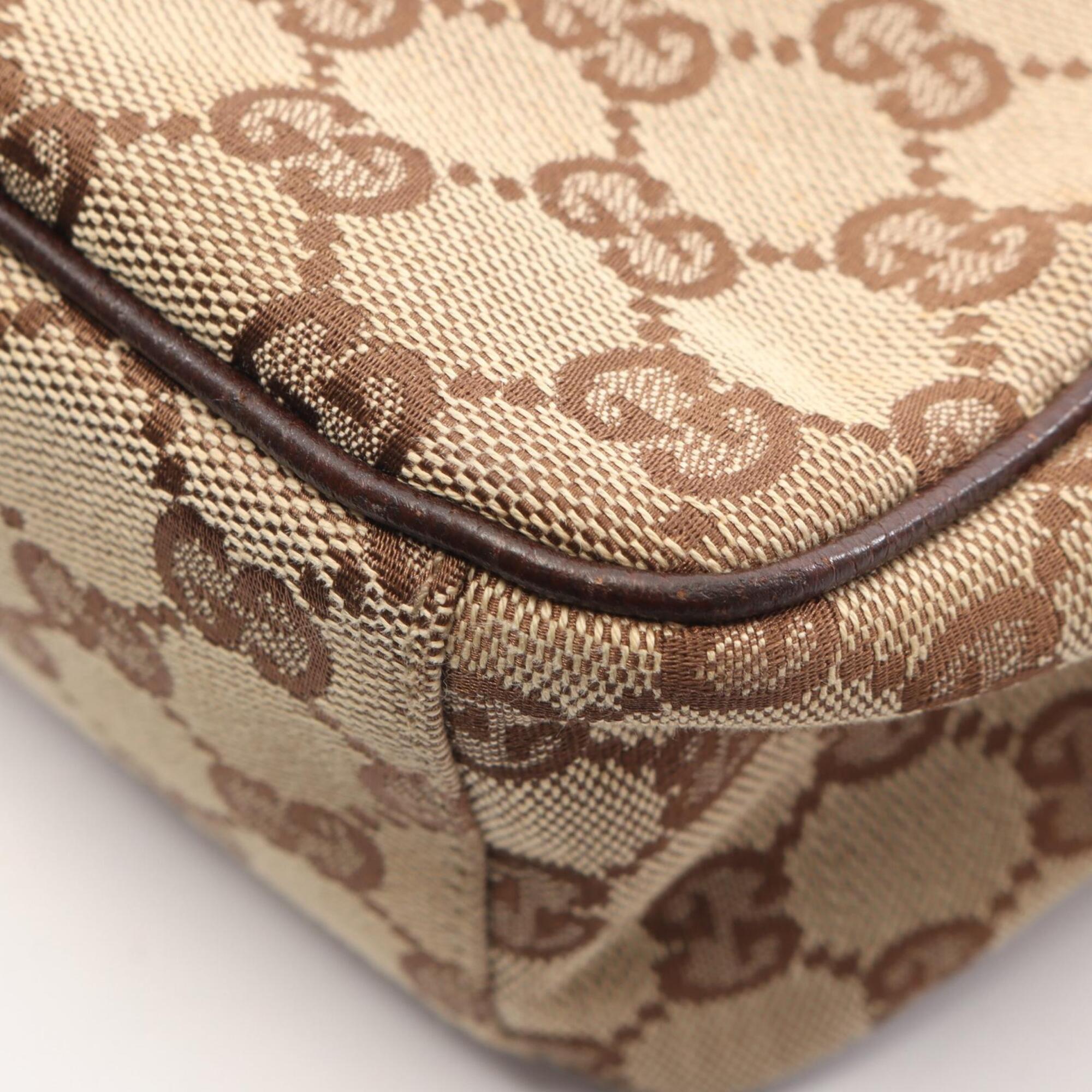 Gucci Beige Brown Canvas Leather Shoulder Bag (Pre-Owned)