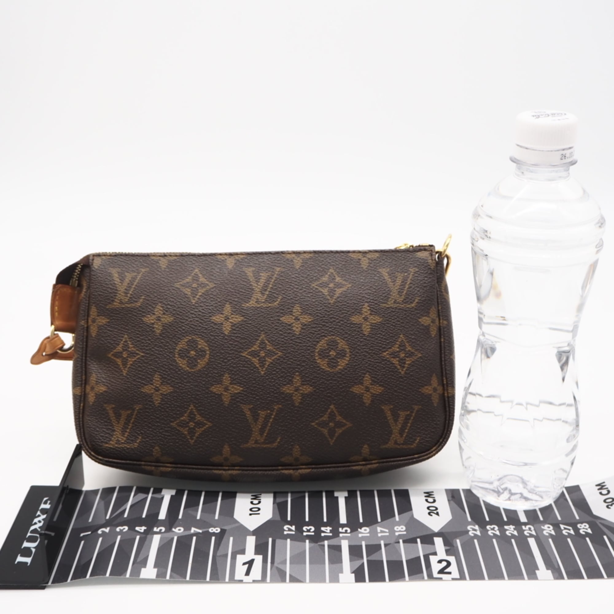 Louis Vuitton Monogram Beige Brown Coated Canvas Leather Handbag Pochette (Pre-Owned)