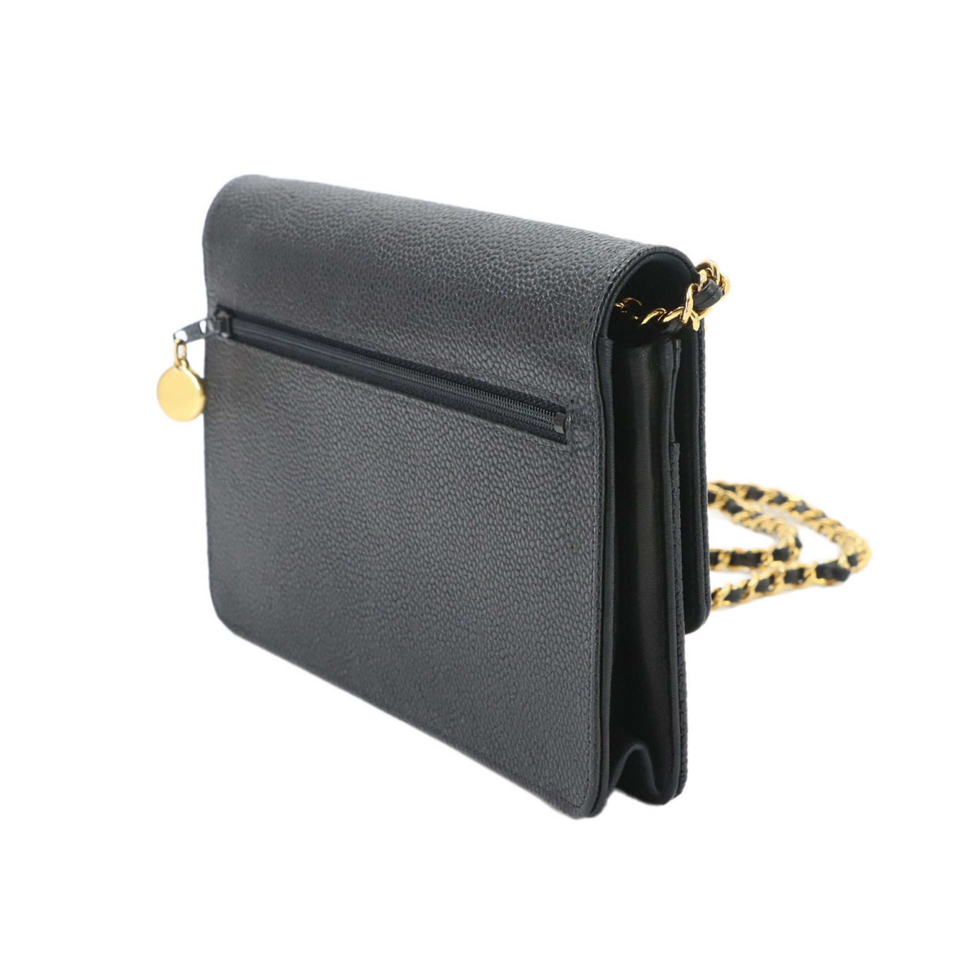 Chanel Black Grained Calfskin Chain/Shoulder Wallet (Pre-Owned)
