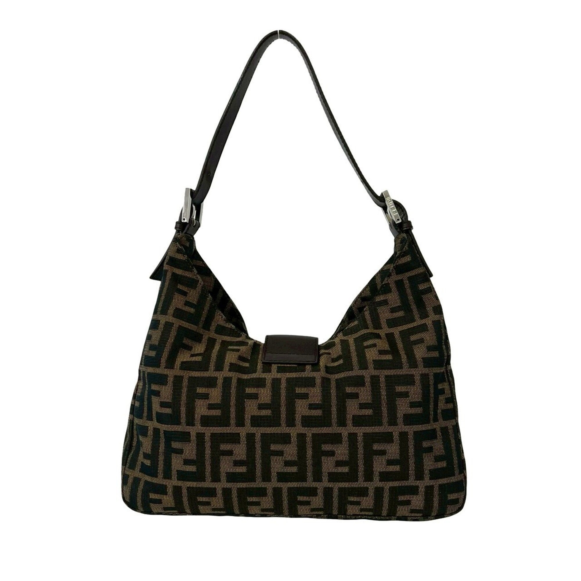 Fendi Black Brown Canvas Leather Shoulder Bag Tote Bag (Pre-Owned)