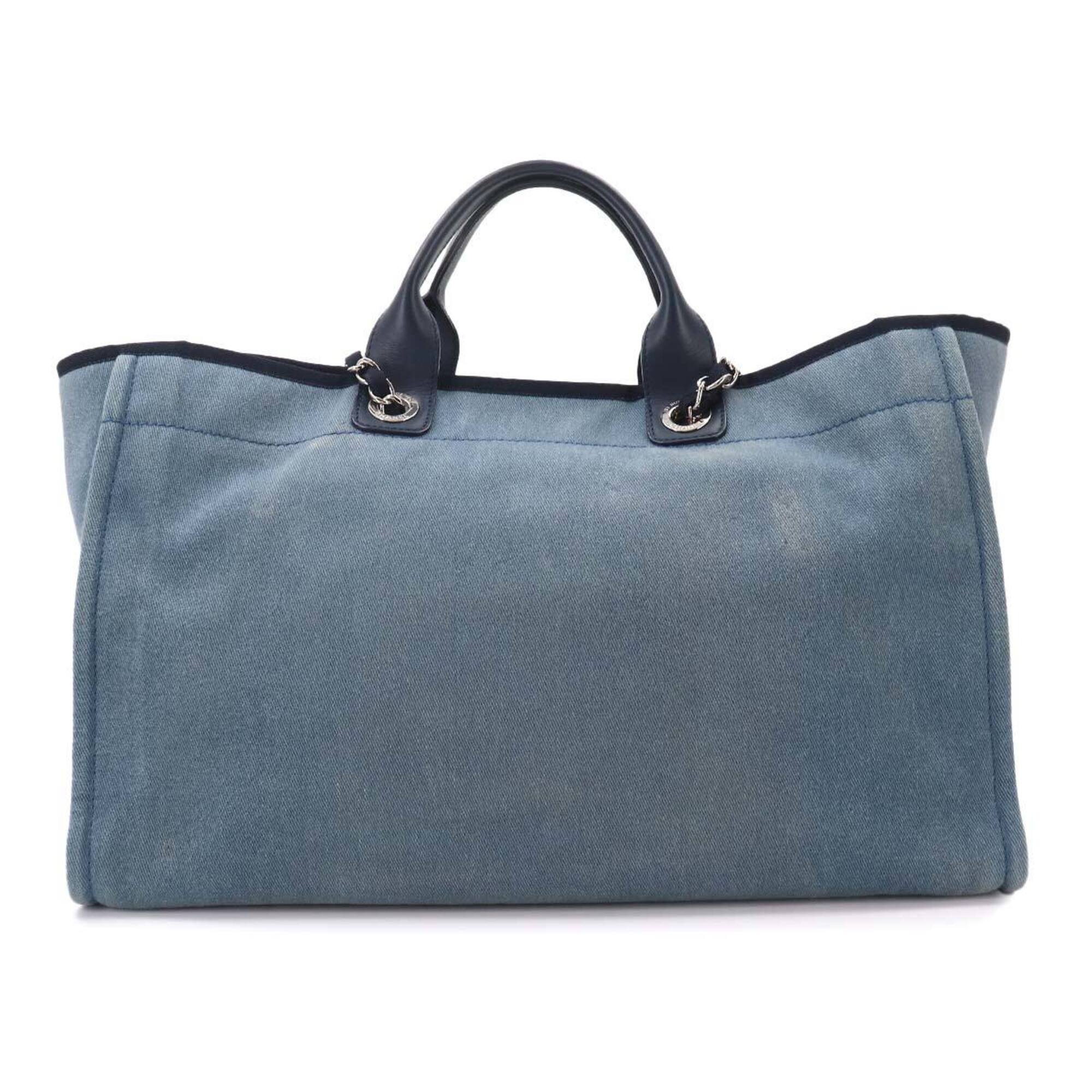 Chanel Blue Denim Leather Shoulder Bag Tote Bag (Pre-Owned)