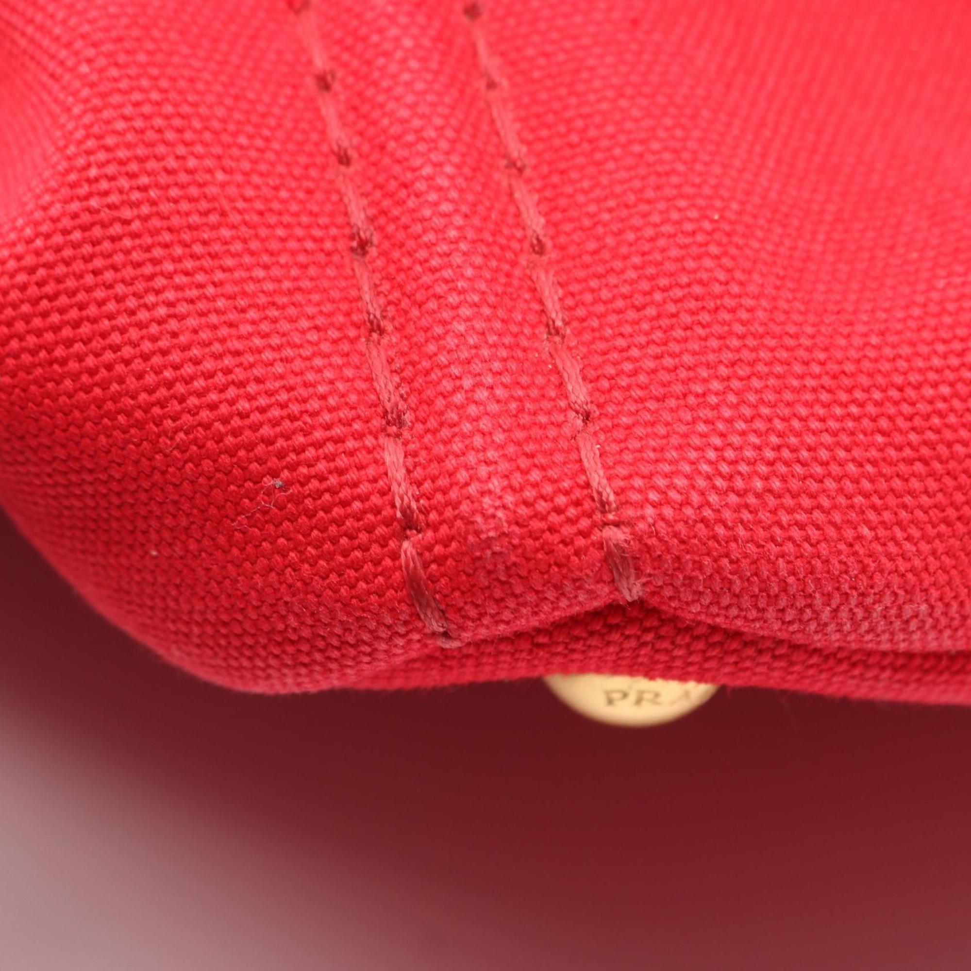 Prada Red Color Canvas Tote Bag (Pre-Owned)