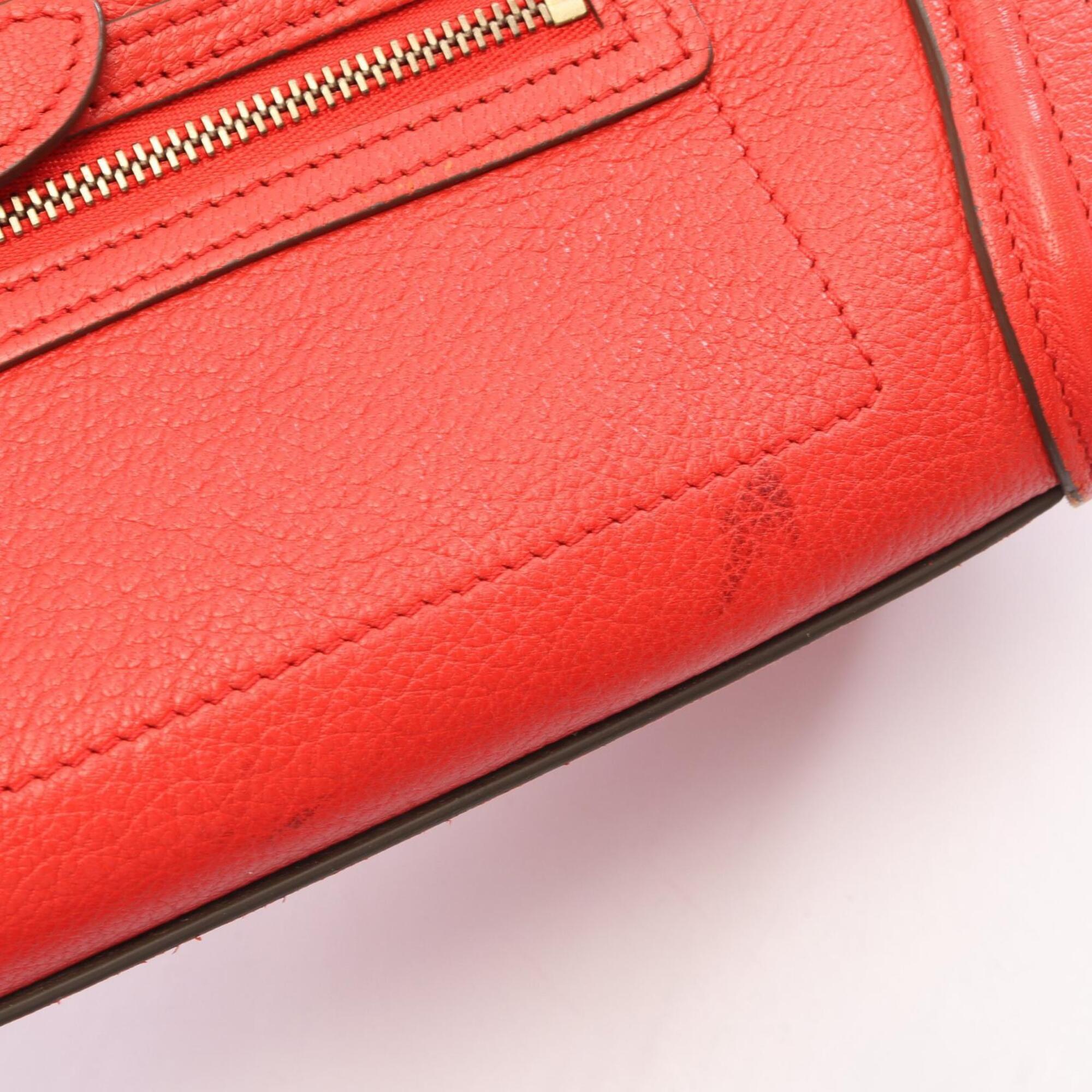 Celine Khaki Red Color Leather Handbag (Pre-Owned)