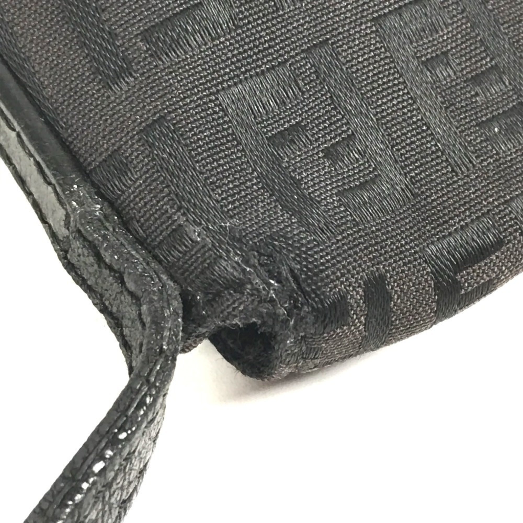 Fendi Black Zucchino Leather Canvas Pochette Shoulder Bag (Pre-Owned)
