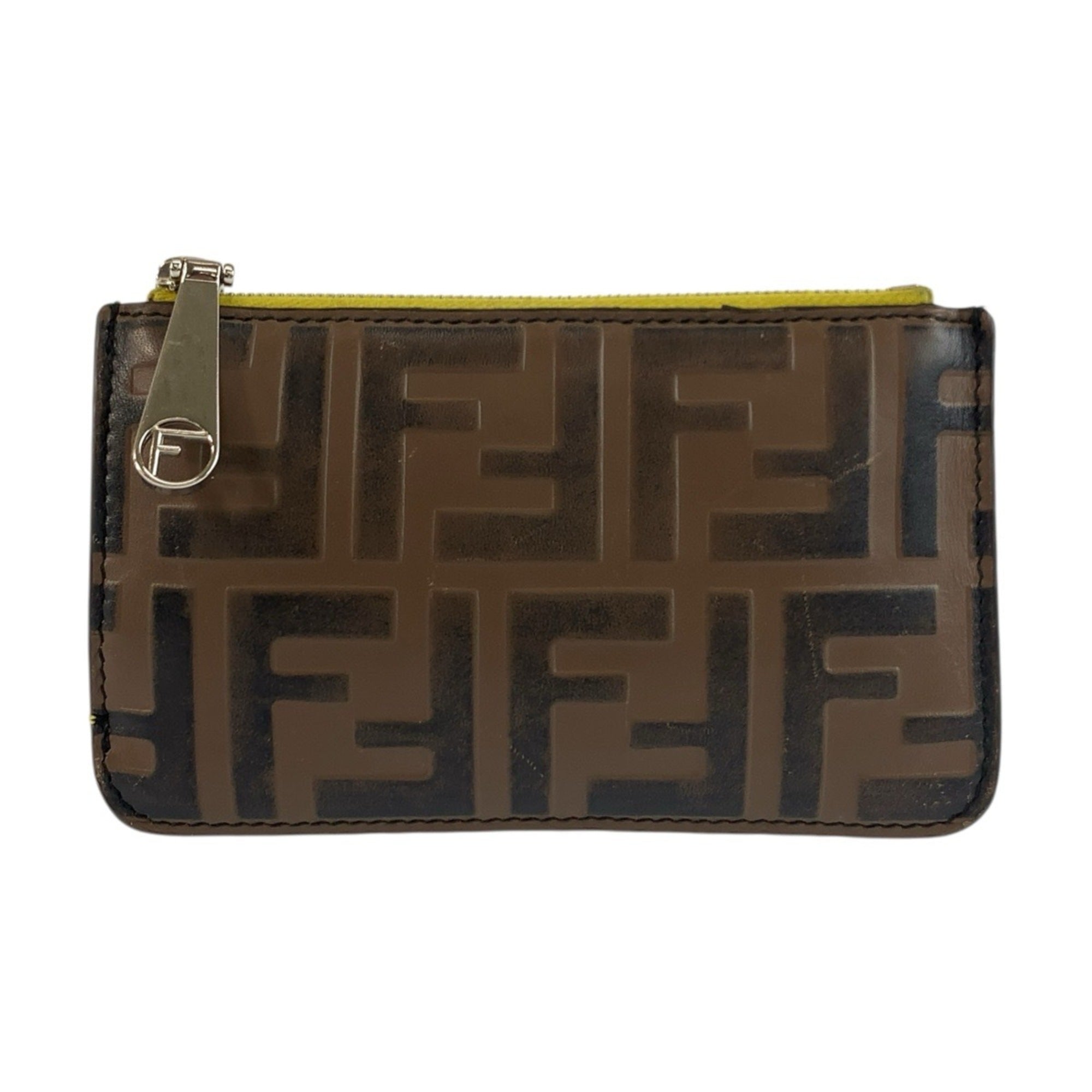 Fendi Brown Yellow Leather Coin Purse/Coin Case (Pre-Owned)