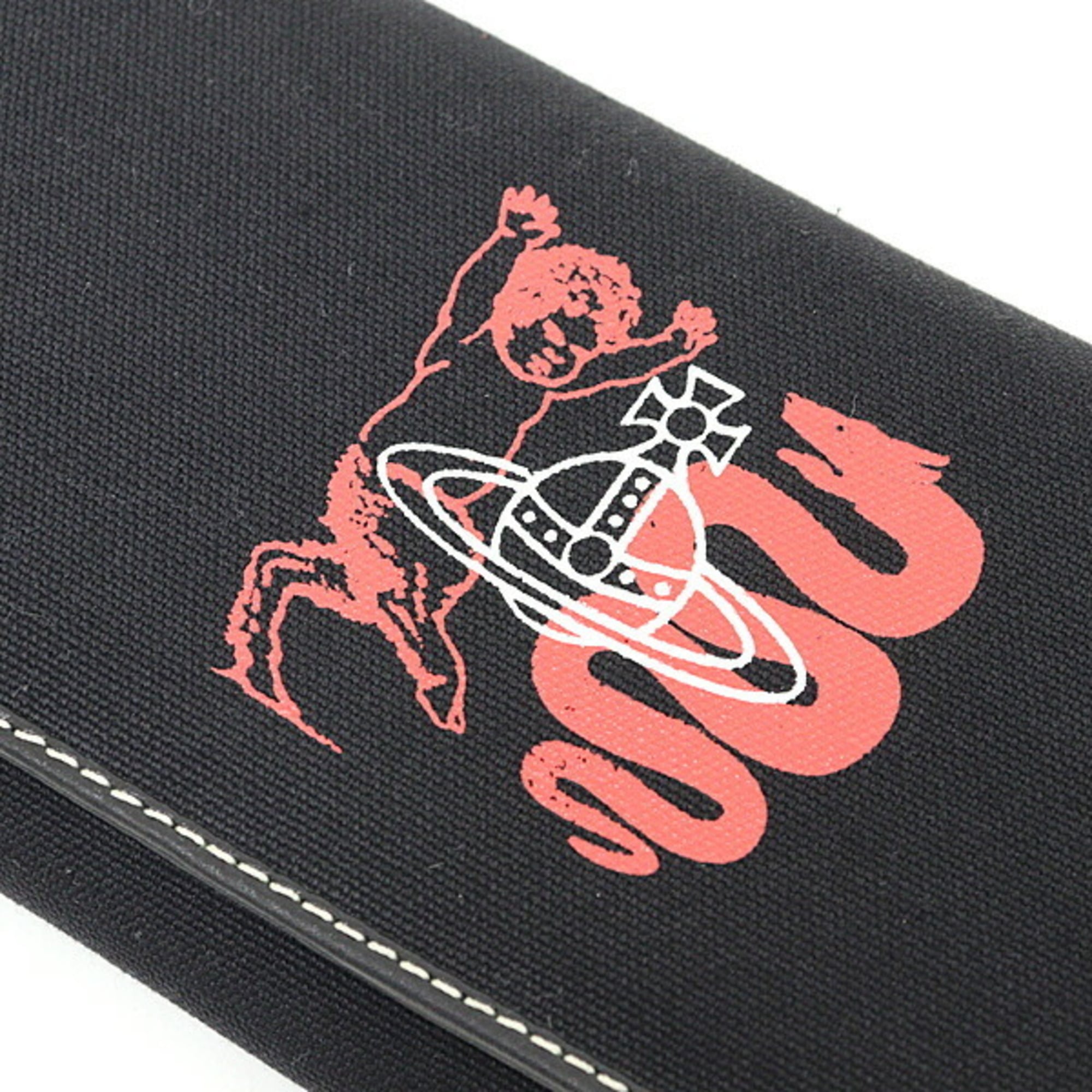 Vivienne Westwood Black Red Color White Canvas Leather Long Wallet (Bi-Fold) (Pre-Owned)