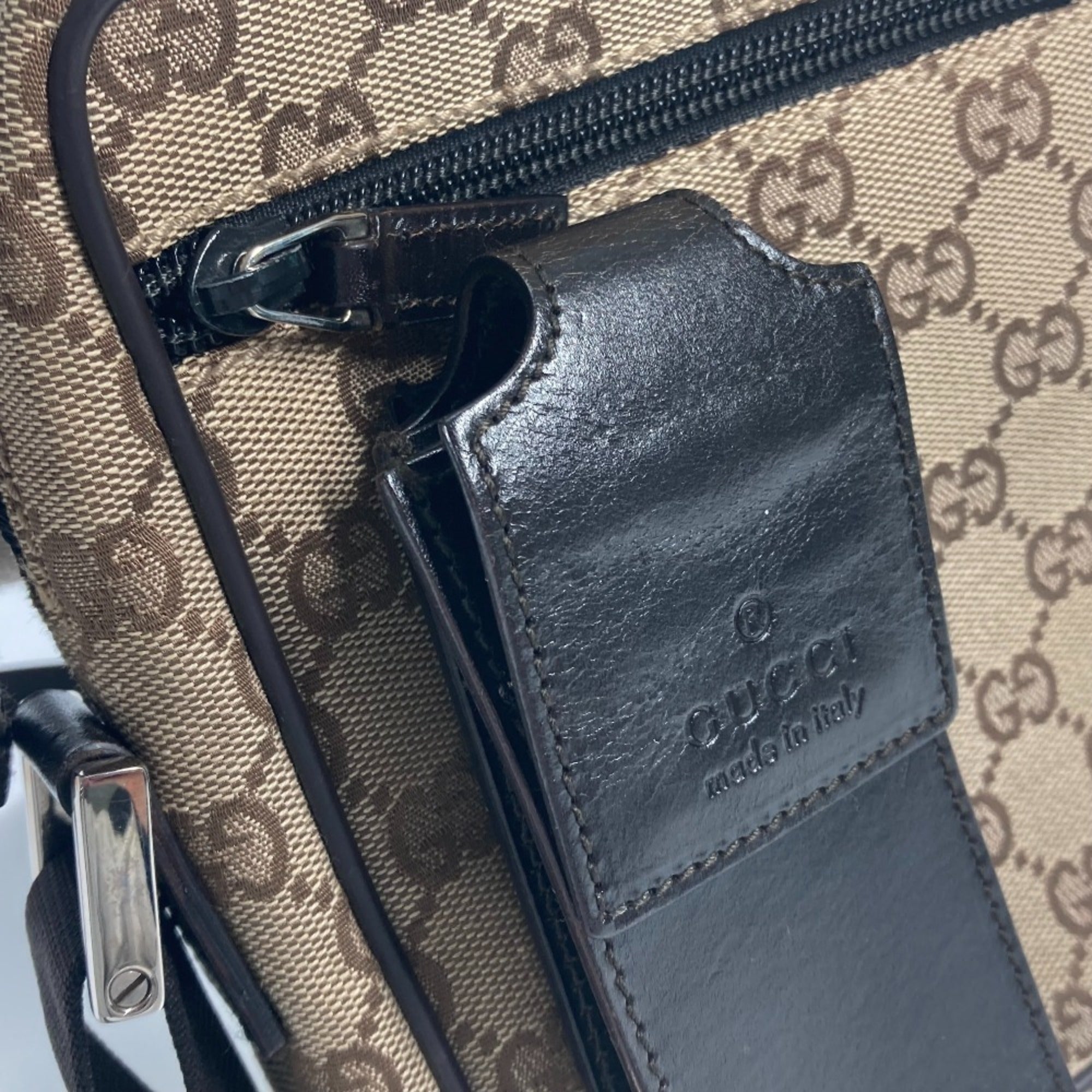 Gucci Beige Brown Canvas Leather Pochette Pouch Shoulder Bag (Pre-Owned)