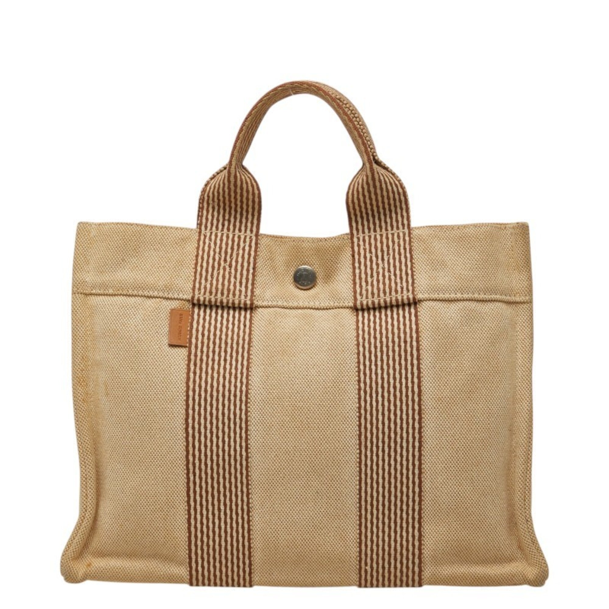 Hermes Beige Brown Canvas Tote Bag (Pre-Owned)