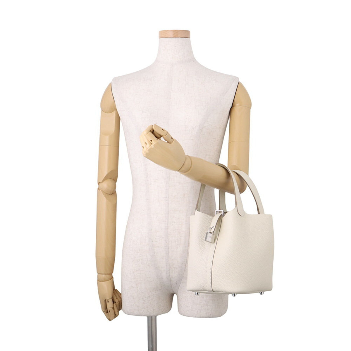 Hermes Ivory Taurillon Clemence Leather Handbag Tote Bag