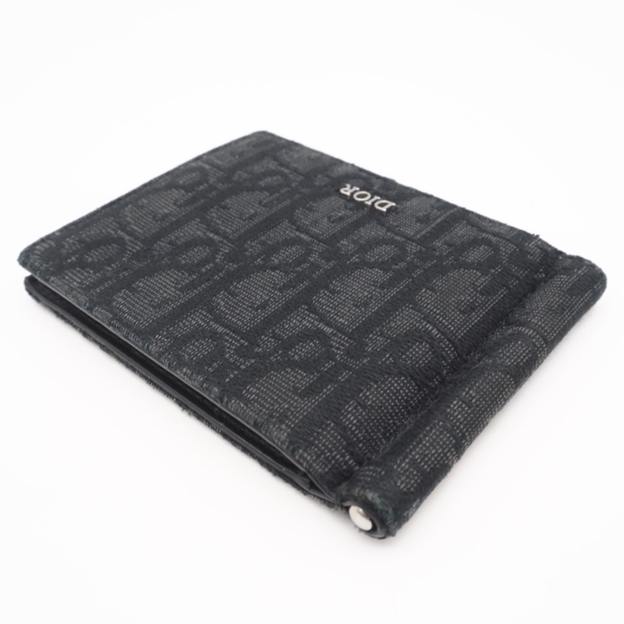 Christian Dior Black Gray Canvas Leather Money Clip (Pre-Owned)