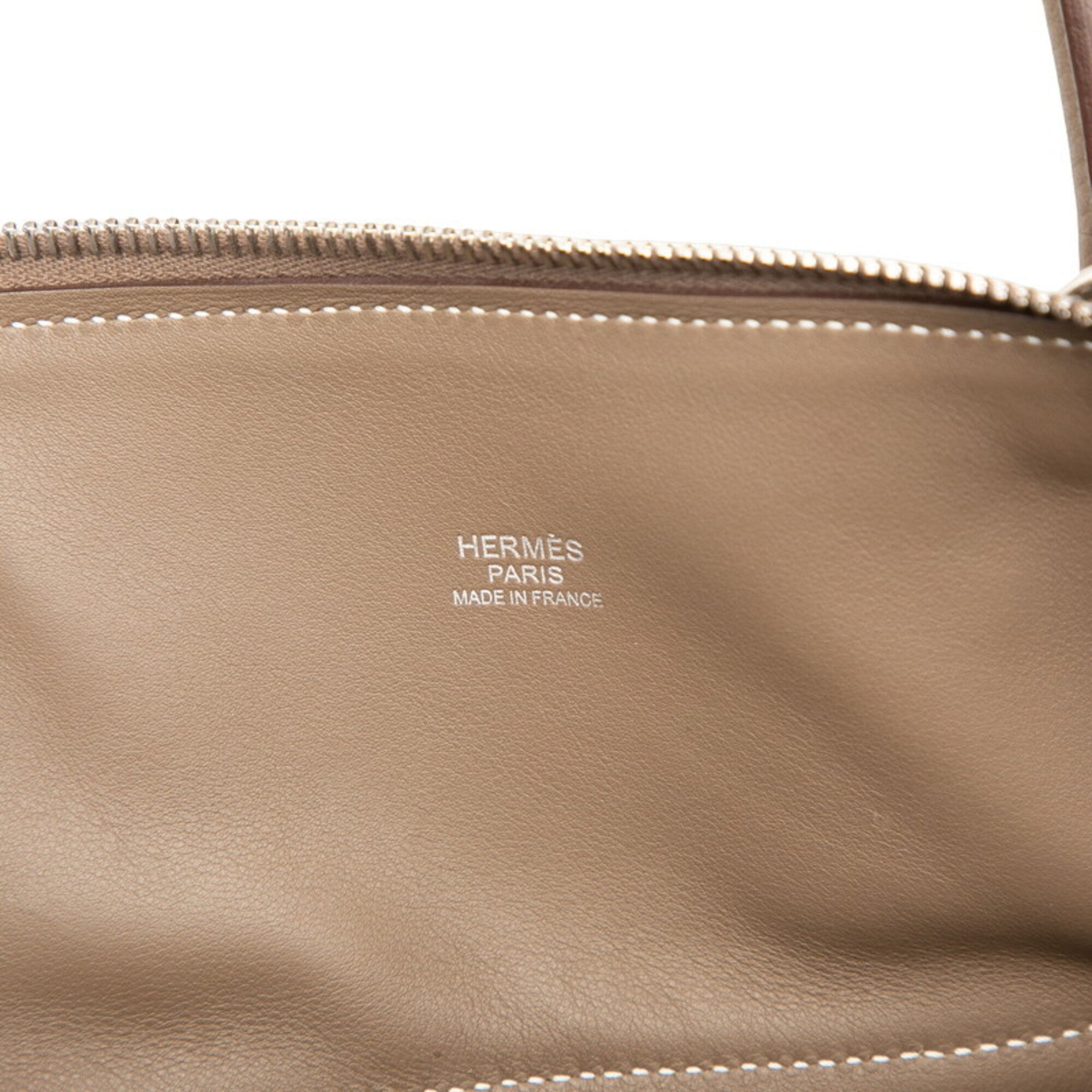Hermes Bolide Brown Etoupe Gray Taurillon Clemence Leather Handbag Shoulder Bag (Pre-Owned)