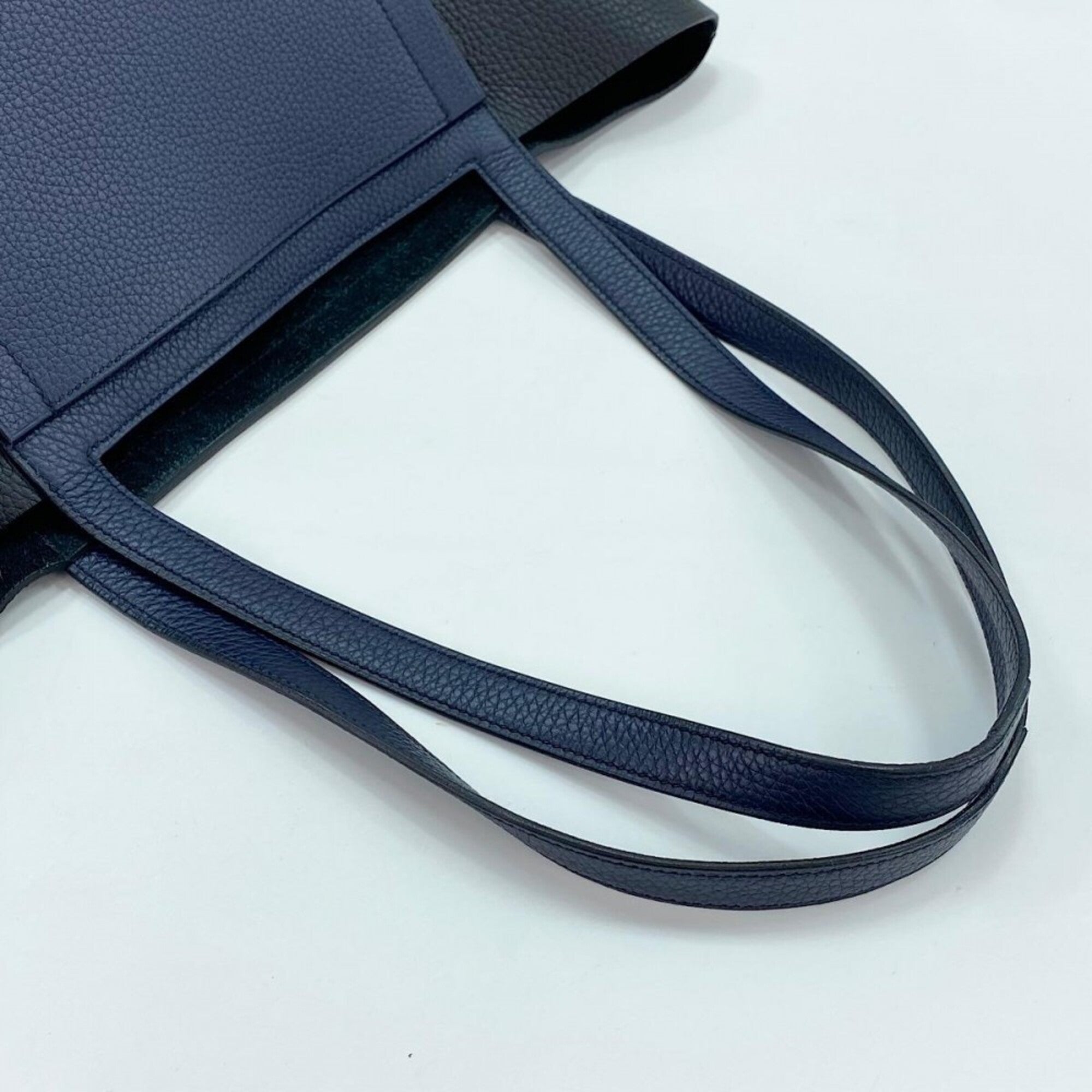 Hermes Black Navy Leather Handbag Tote Bag (Pre-Owned)