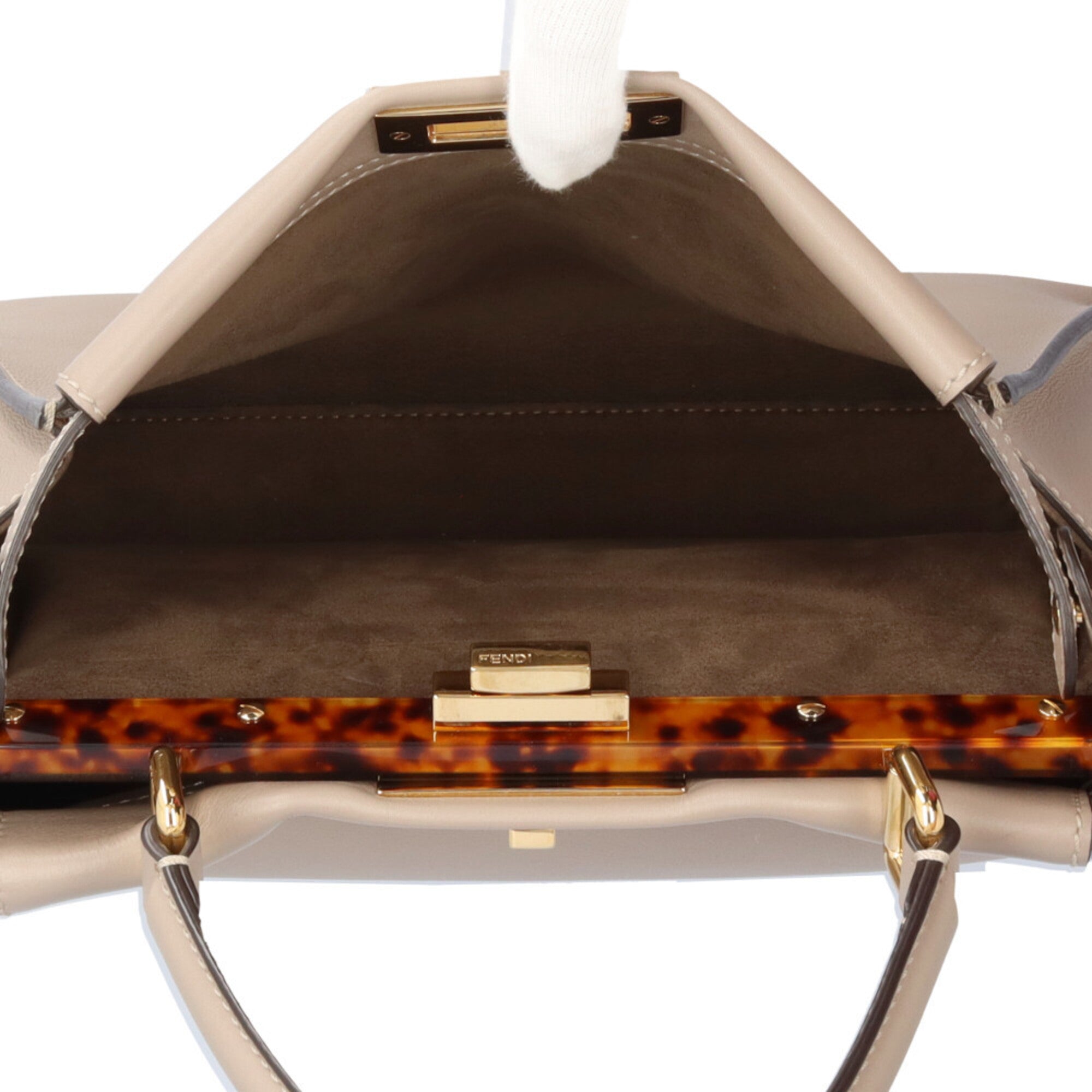 Fendi Peekaboo Beige Grayish Leather Shoulder Bag (Pre-Owned)