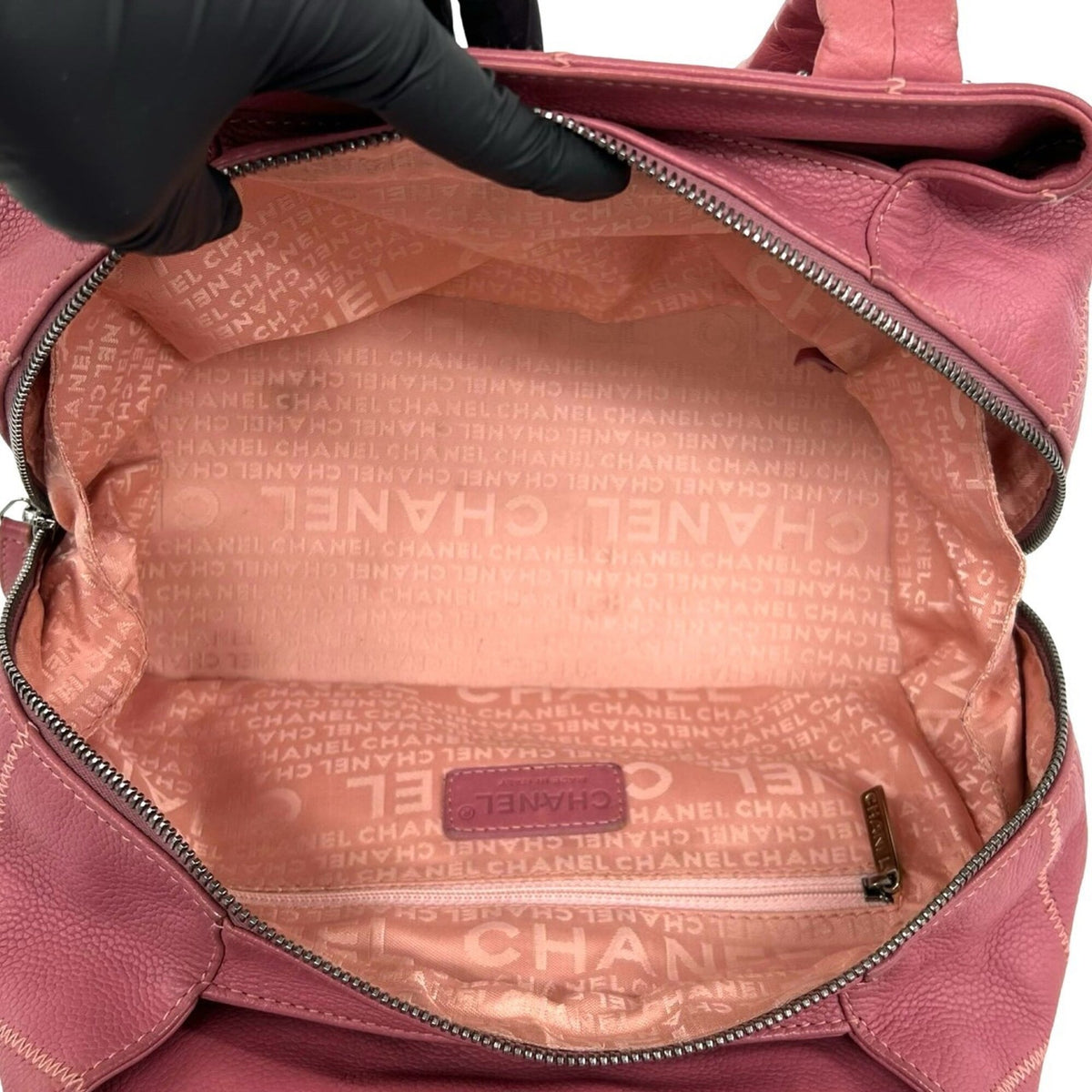 Chanel Pink Grained Calfskin Boston Bag Handbag (Pre-Owned)