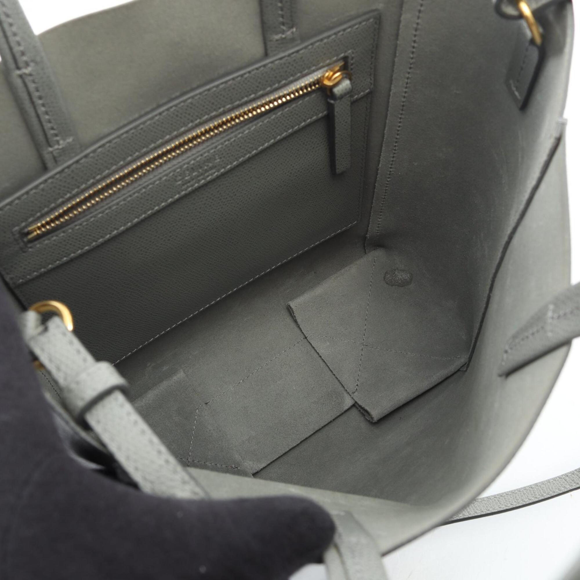 Celine Cabas Gray Leather Handbag Tote Bag (Pre-Owned)