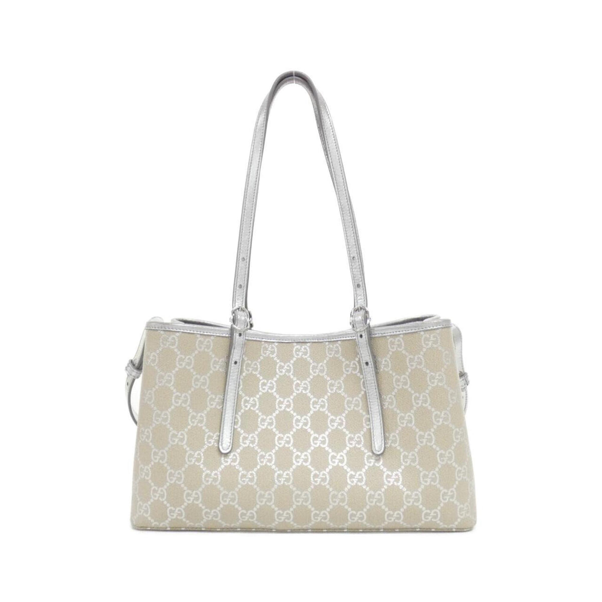 Gucci Beige Silver Coated Canvas Leather Handbag (Pre-Owned)