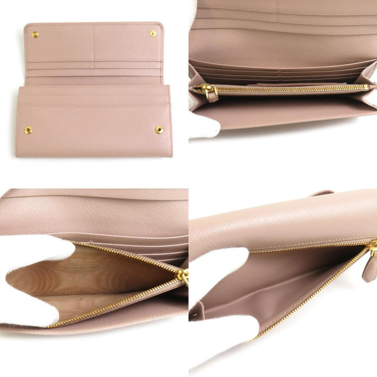 Prada Pink Beige Leather Long Wallet (Bi-Fold) (Pre-Owned)