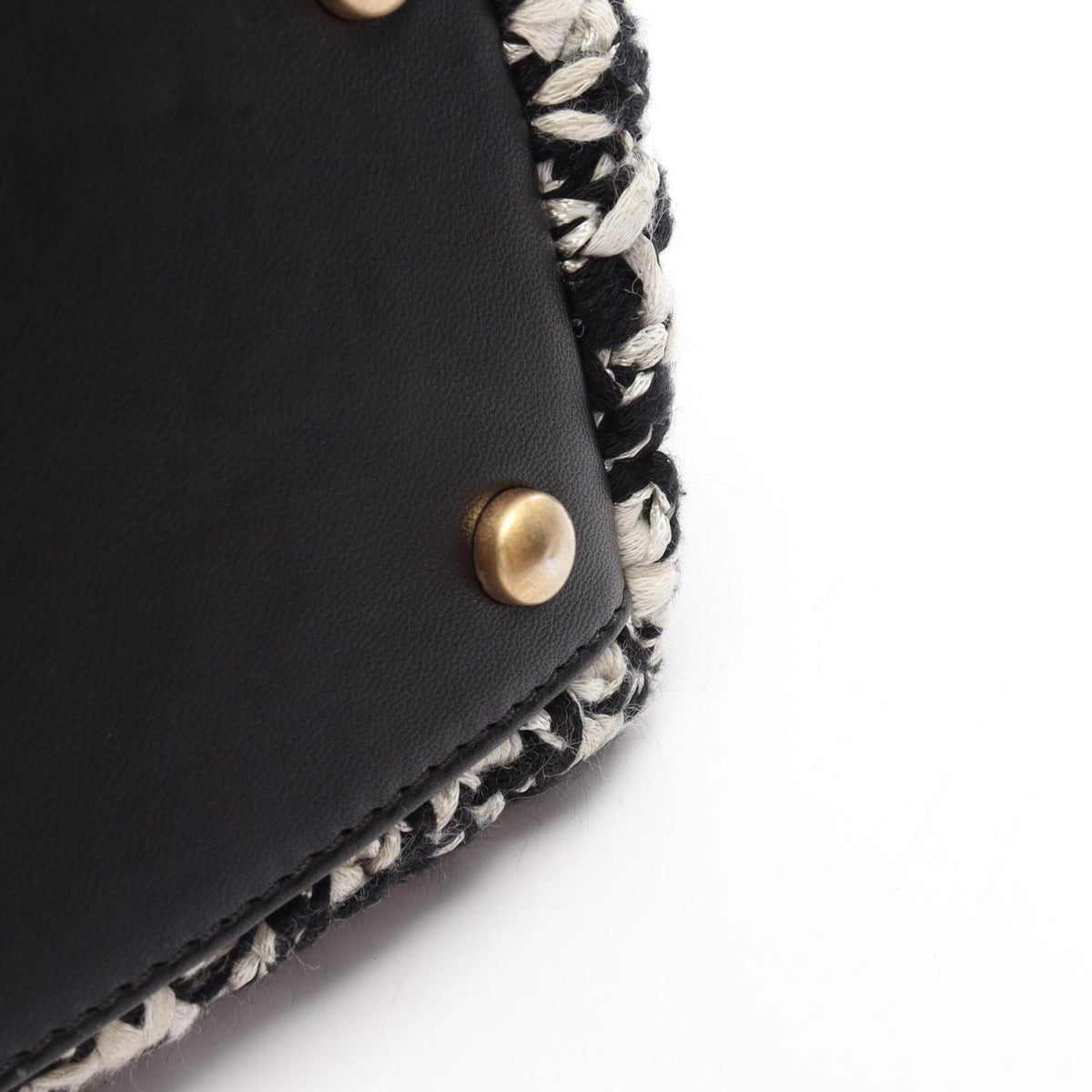 Chanel Black White Leather Fabric Handbag (Pre-Owned)