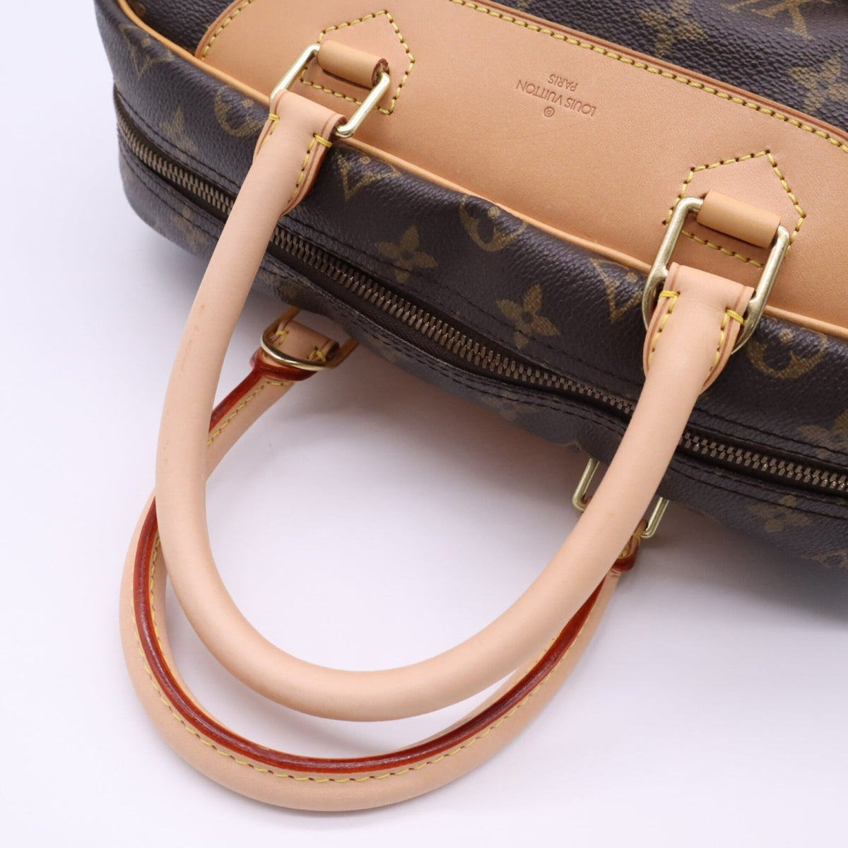 Louis Vuitton Beige Brown Coated Canvas Leather Handbag (Pre-Owned)