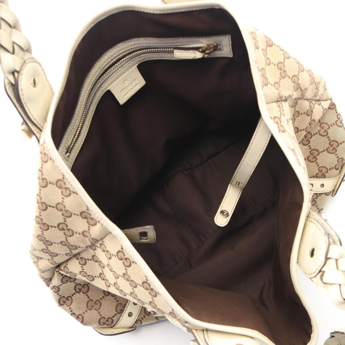 Gucci Beige Ivory Gg Canvas Leather Handbag Shoulder Bag (Pre-Owned)